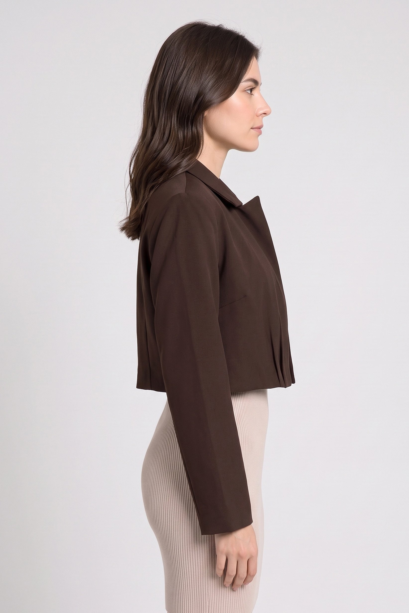 Women Regular Fit Solid Crop Blazer, Dark Brown