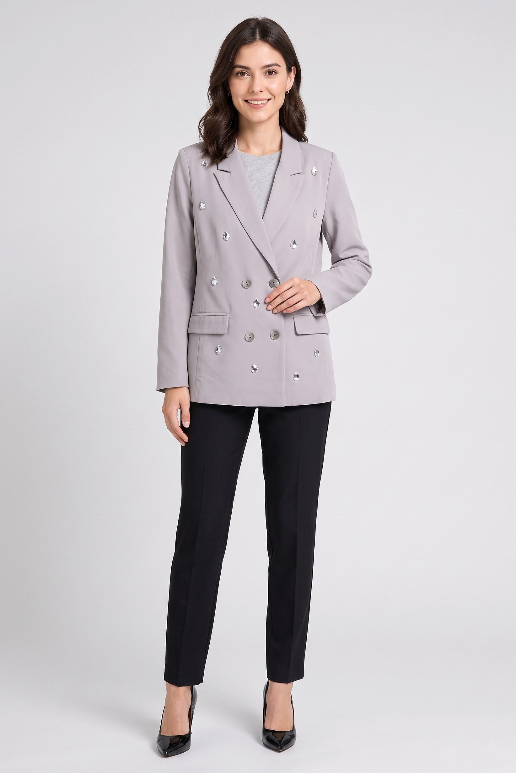 Women Regular Fit Textured Casual Blazer, Grey