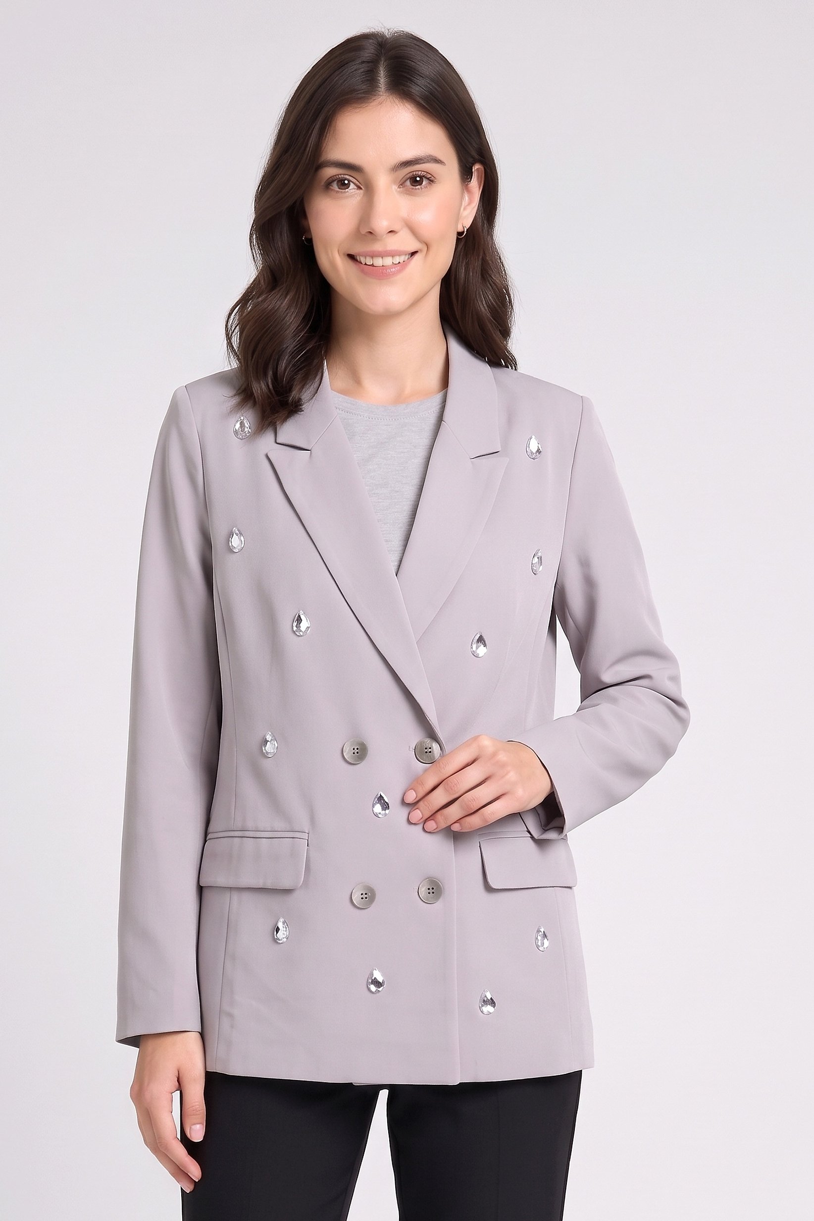 Women Regular Fit Textured Casual Blazer, Grey