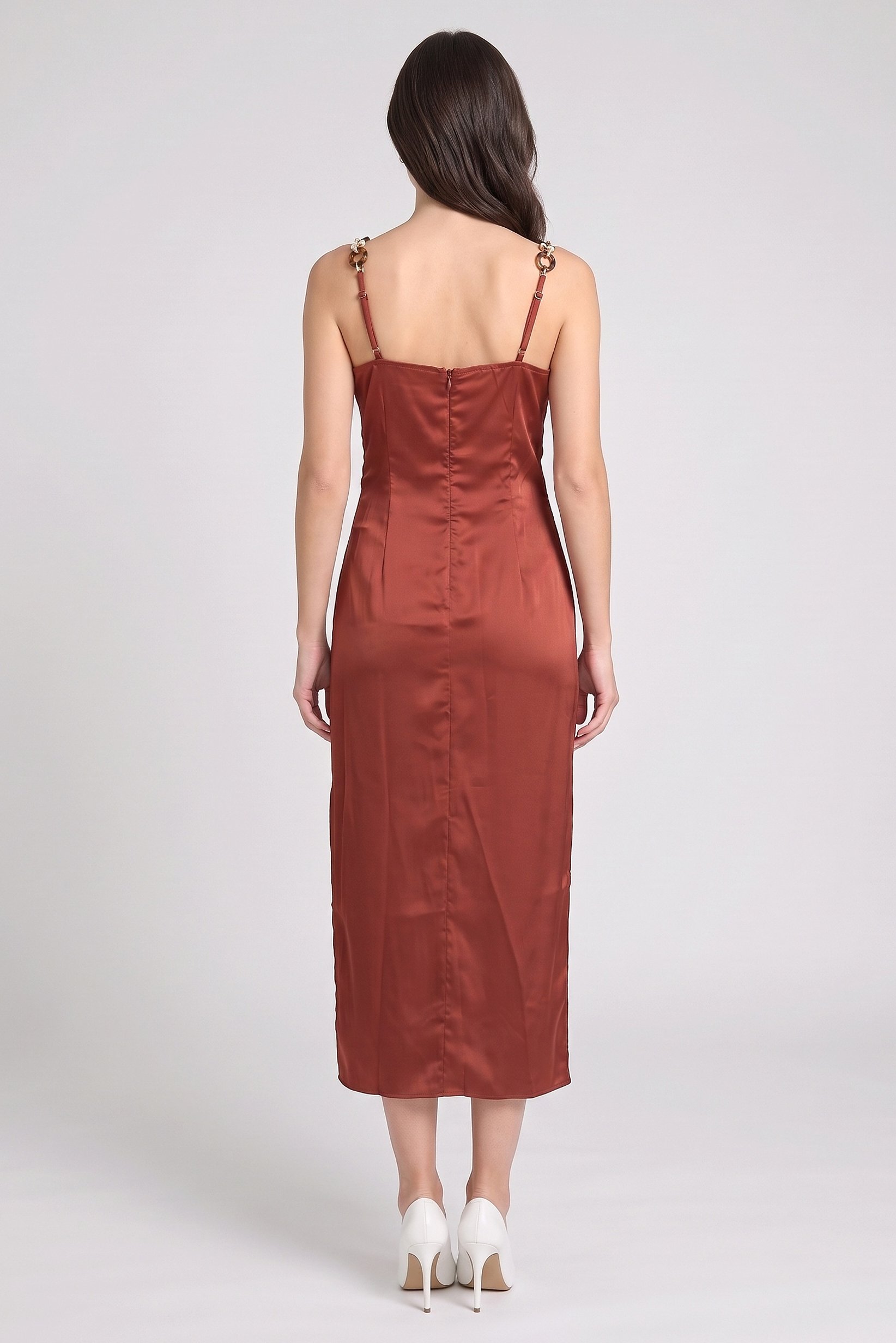 Women Plain Midi Dress, Rust