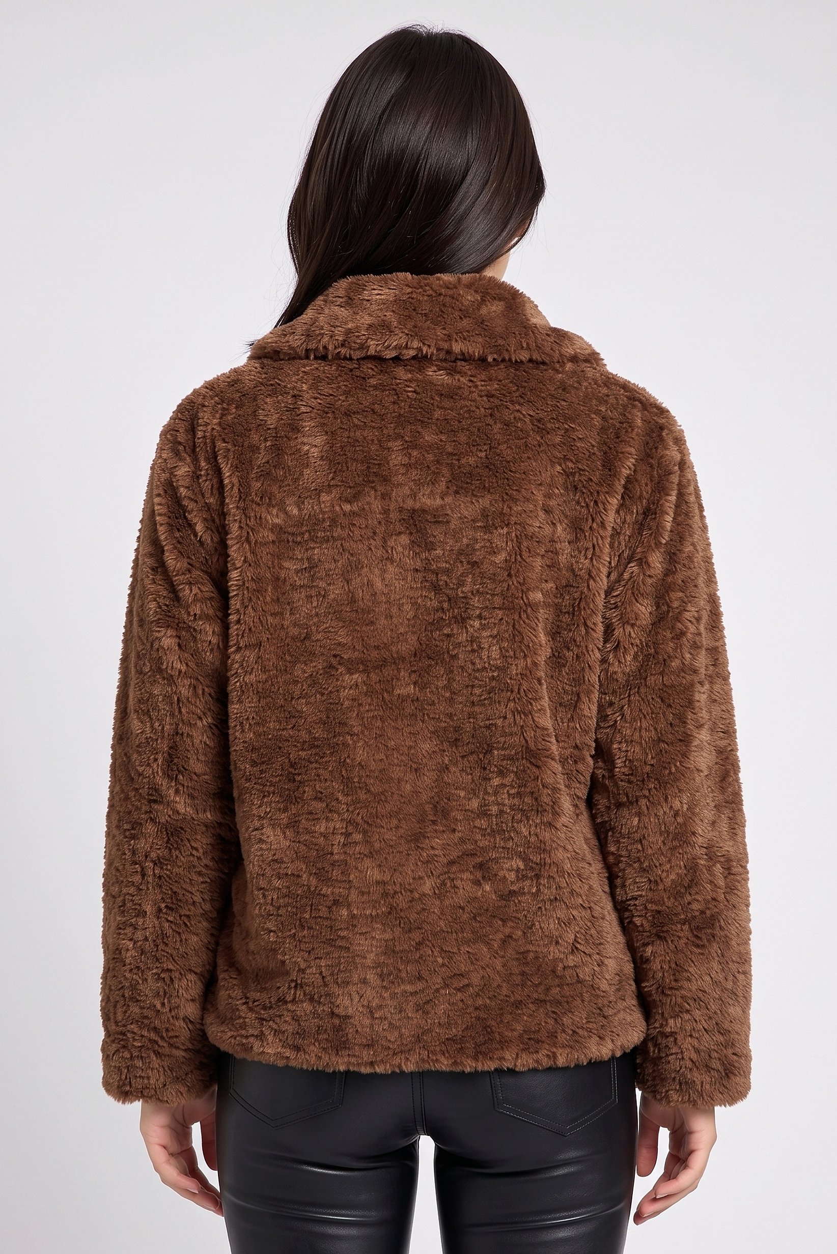 Women Textured Sherpa Jacket, Brown