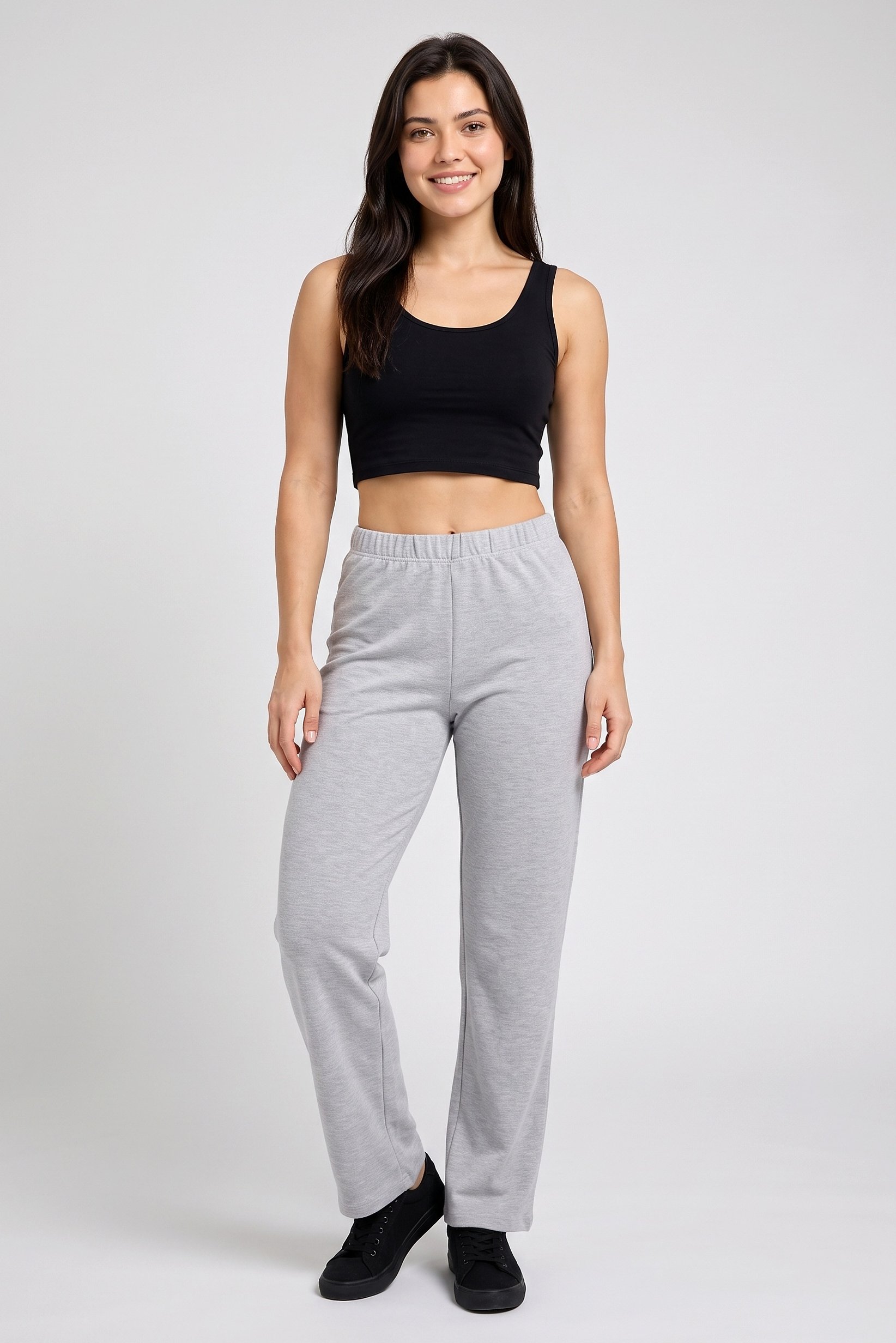 Women Regular Fit Heather Wide Leg Pants, Grey
