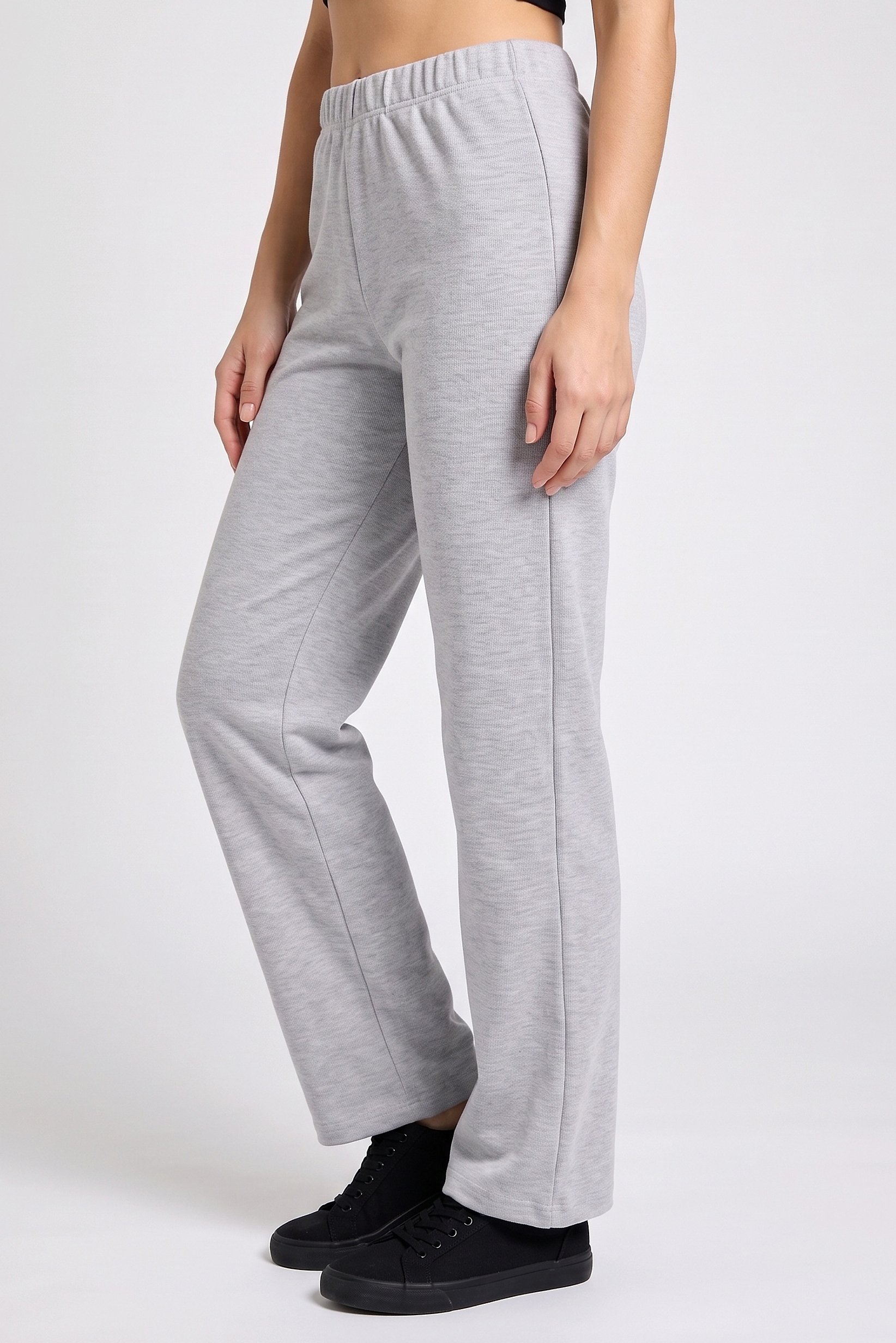 Women Regular Fit Heather Wide Leg Pants, Grey