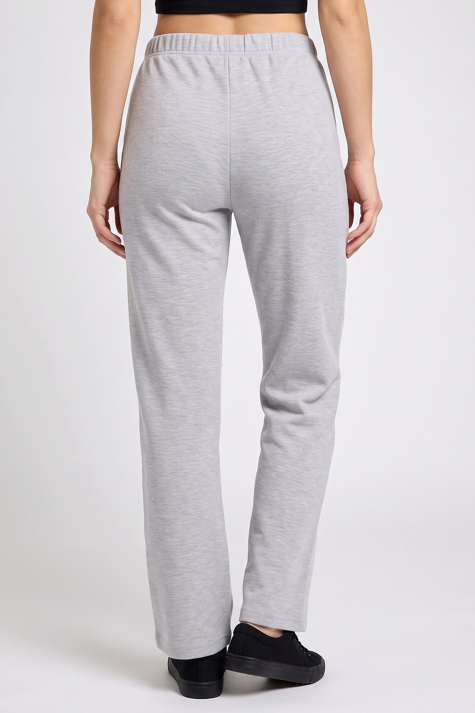 Women Regular Fit Heather Wide Leg Pants, Grey