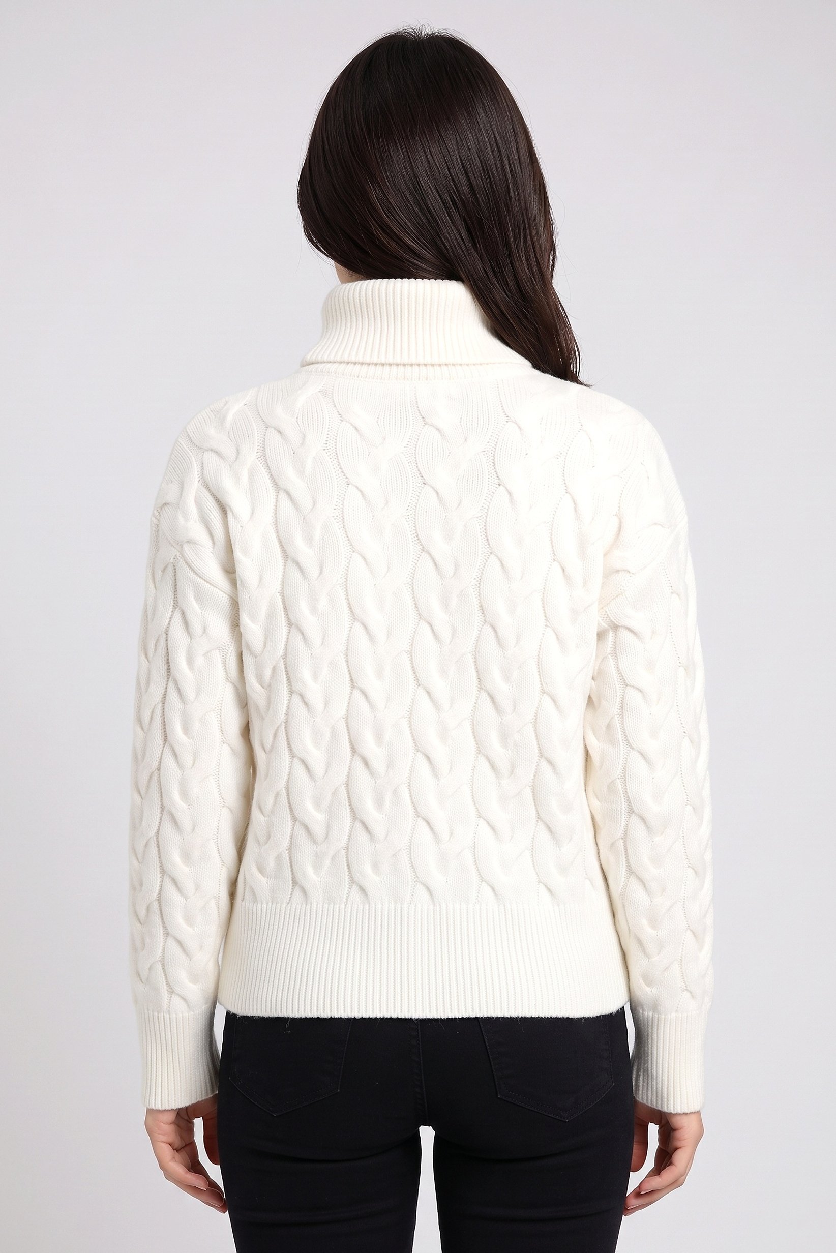 Women Turtle Neck Textured Sweater, Ivory