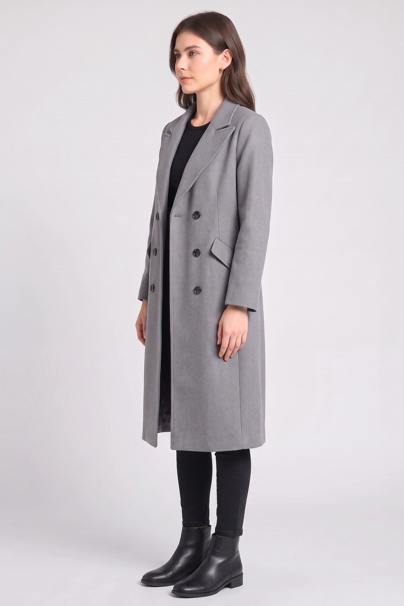 Women Textured Trench Coat, Grey
