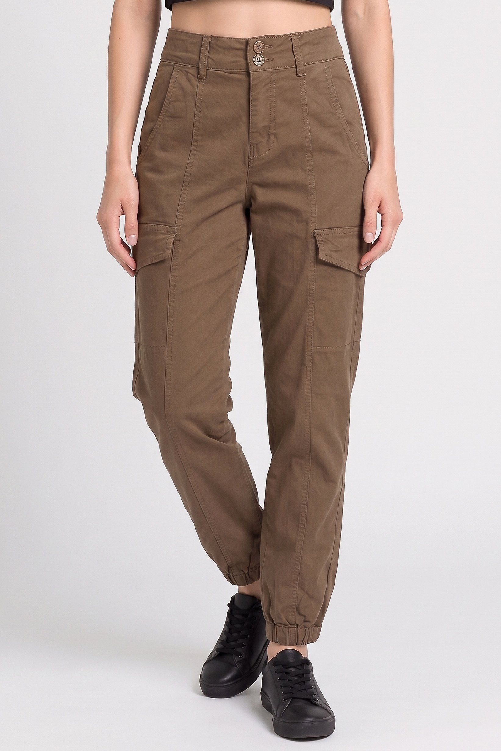 Women Regular Fit Solid Cargo Pants, Dark Olive
