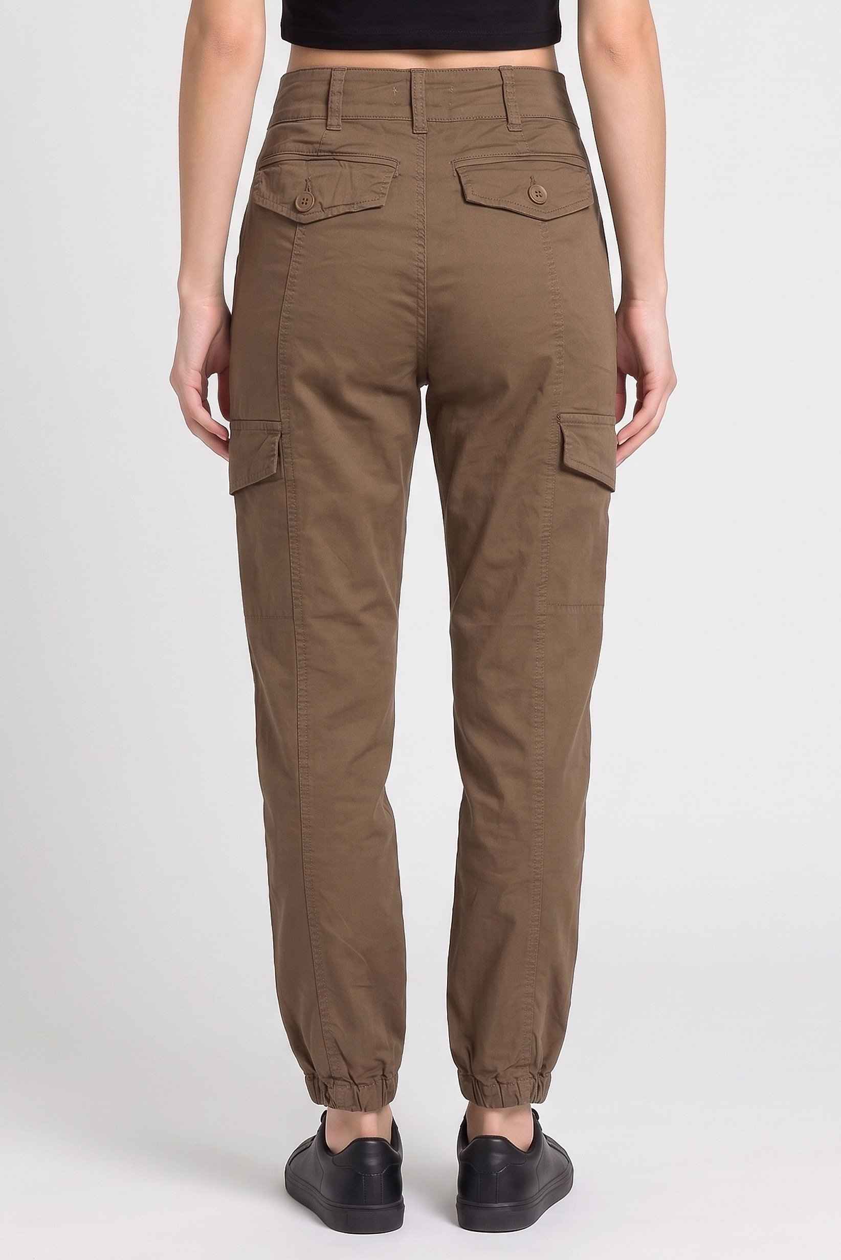 Women Regular Fit Solid Cargo Pants, Dark Olive