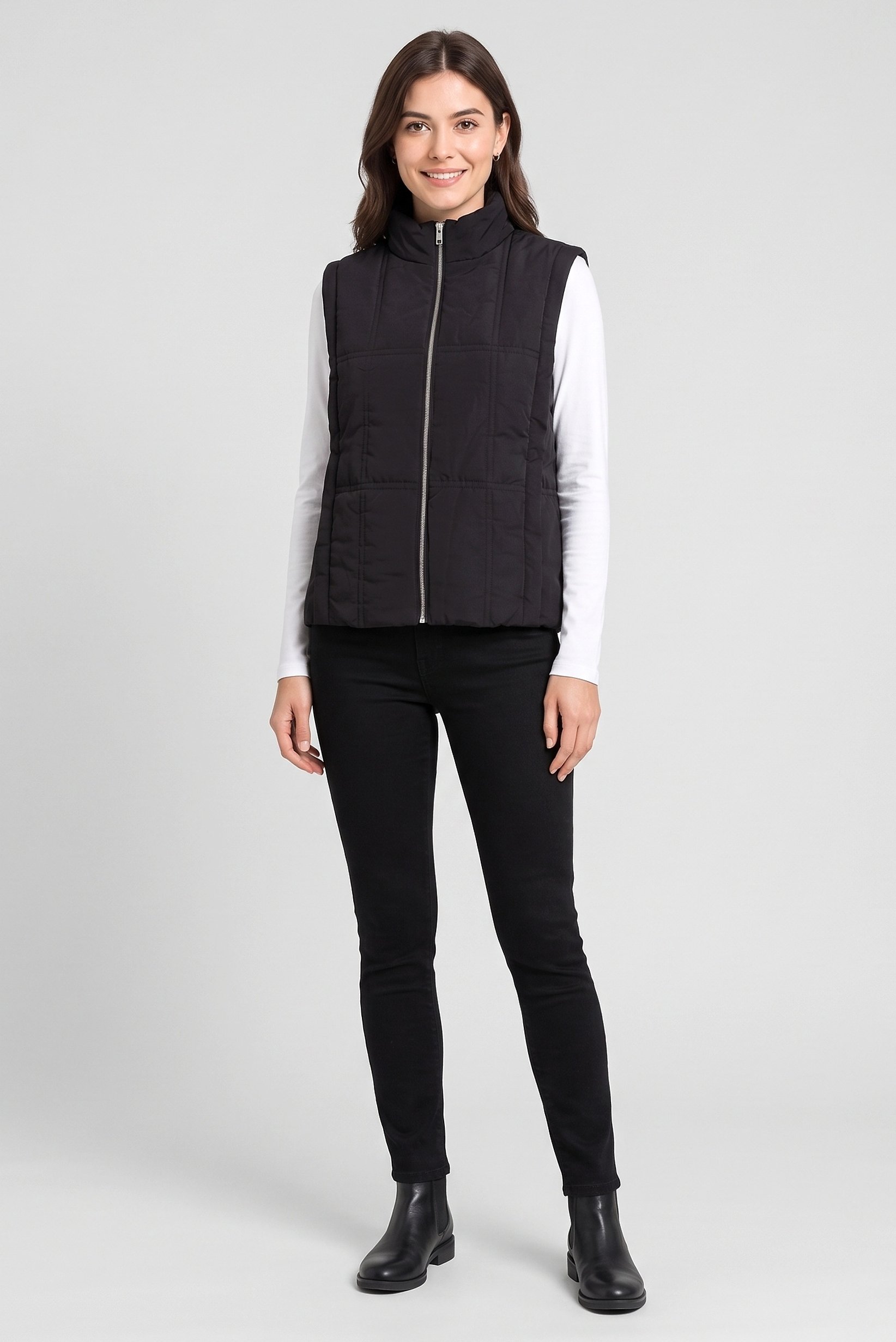 Women Quilted Vest Jacket, Black