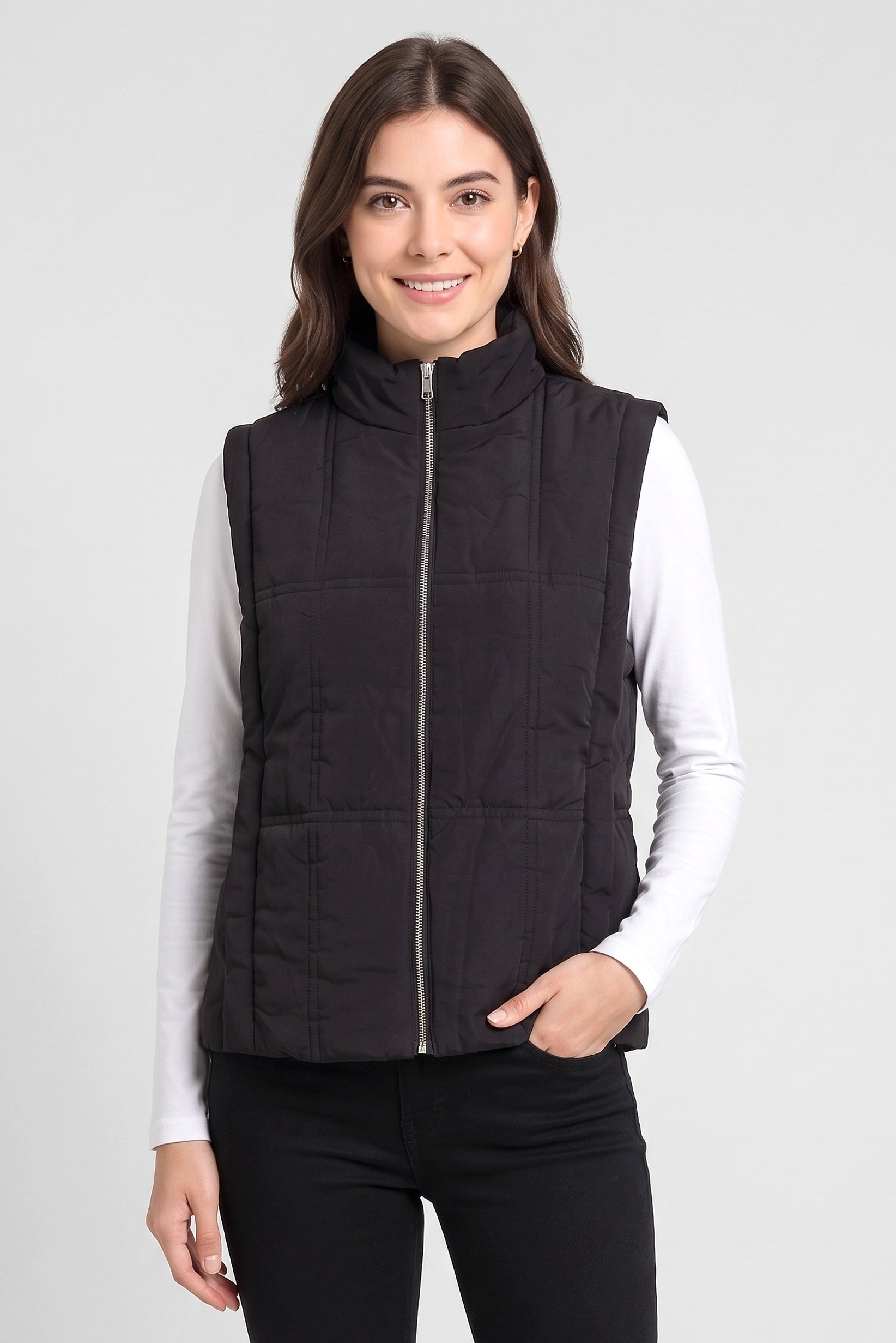 Women Quilted Vest Jacket, Black