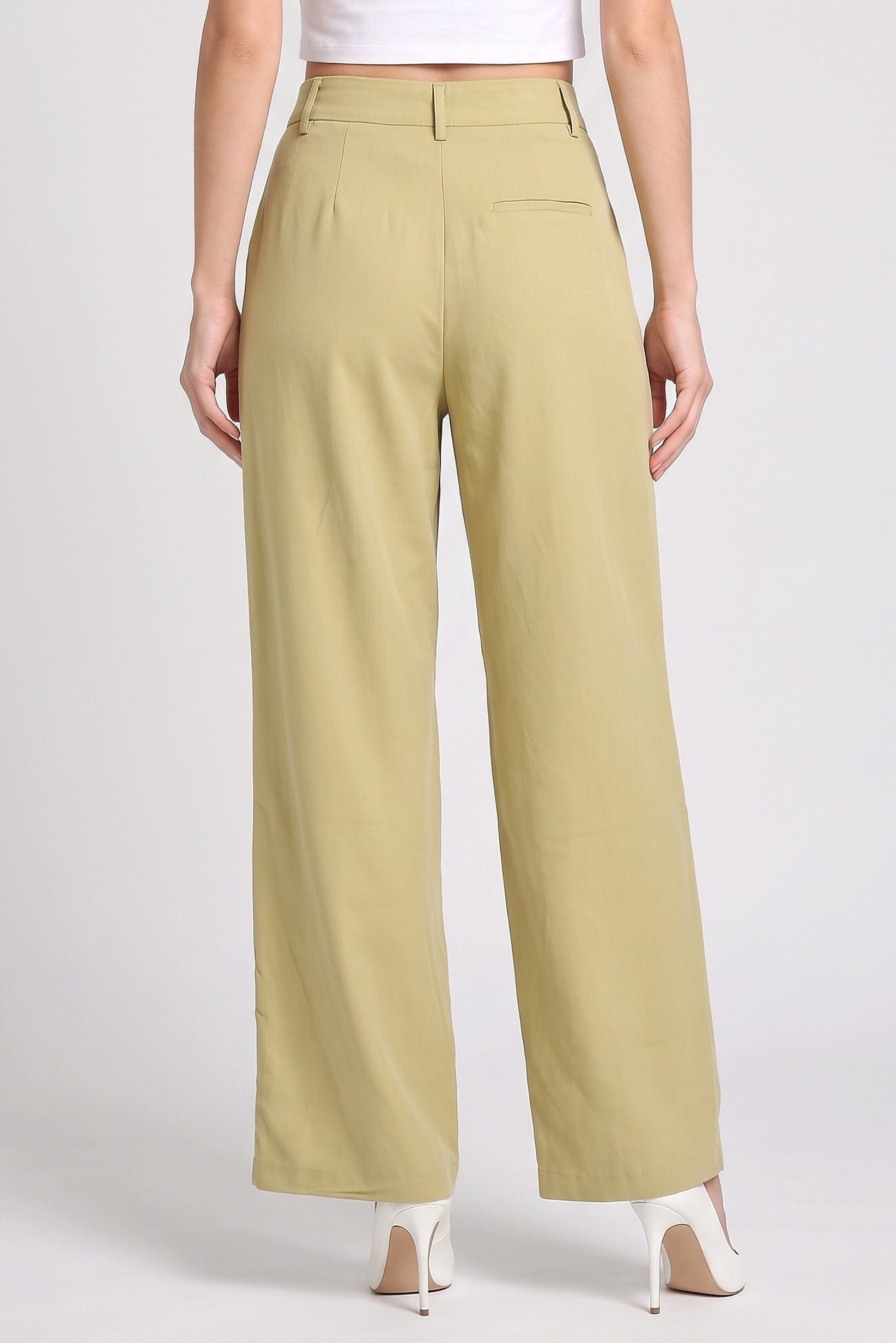 Women Regular Fit Solid Straight Leg Pants, Light Green