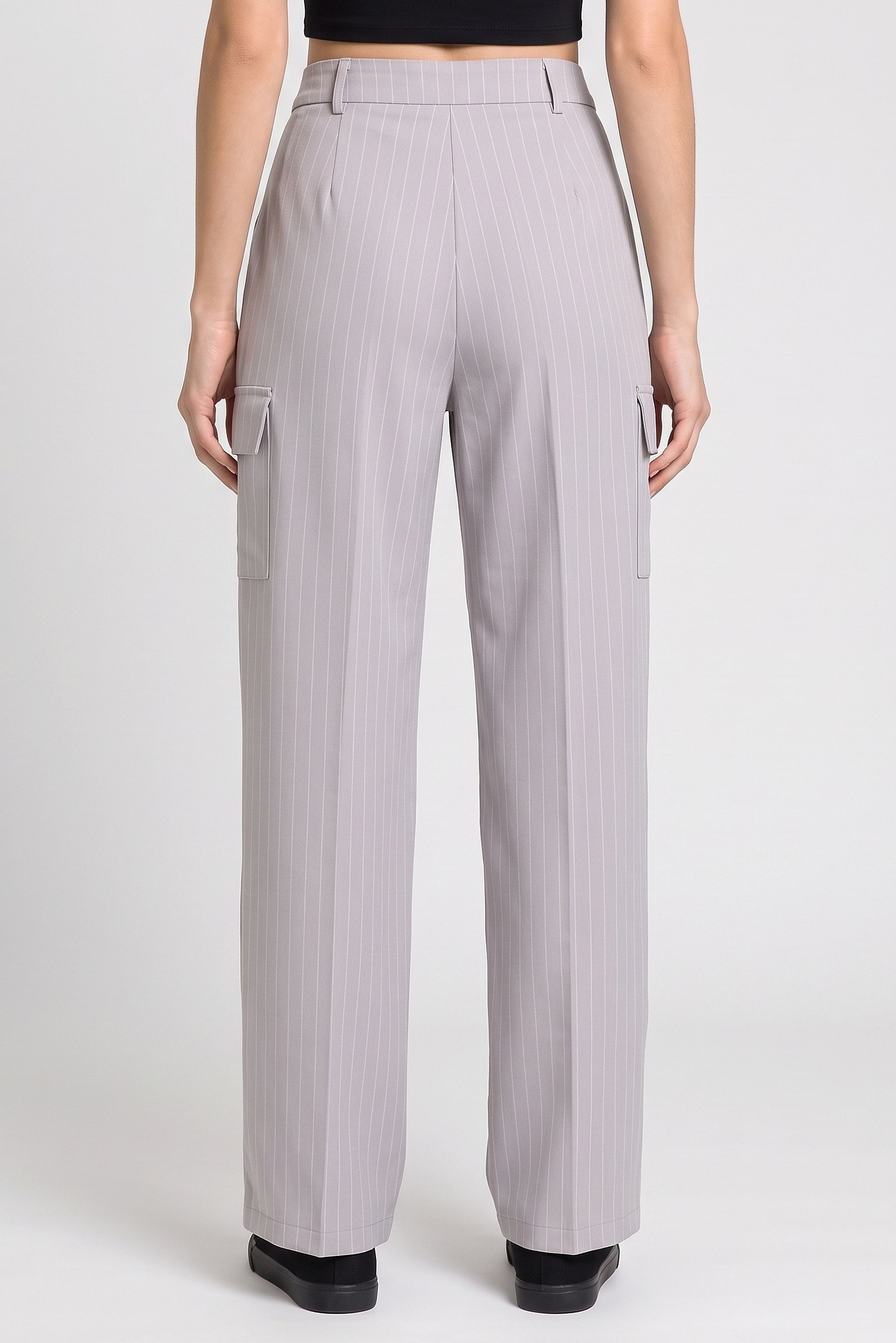 Women Regular Fit Stripe Wide Leg Pants, Grey