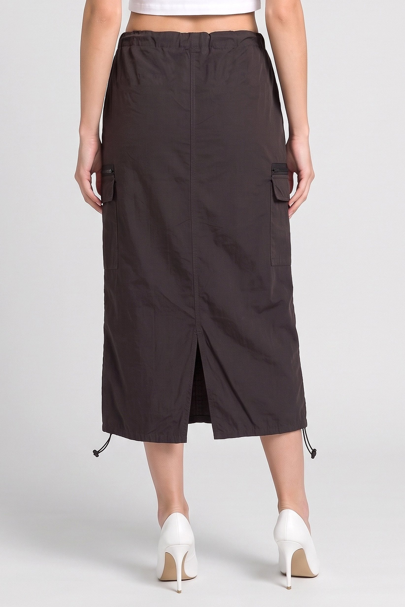 Women Solid Midi Skirt, Charcoal