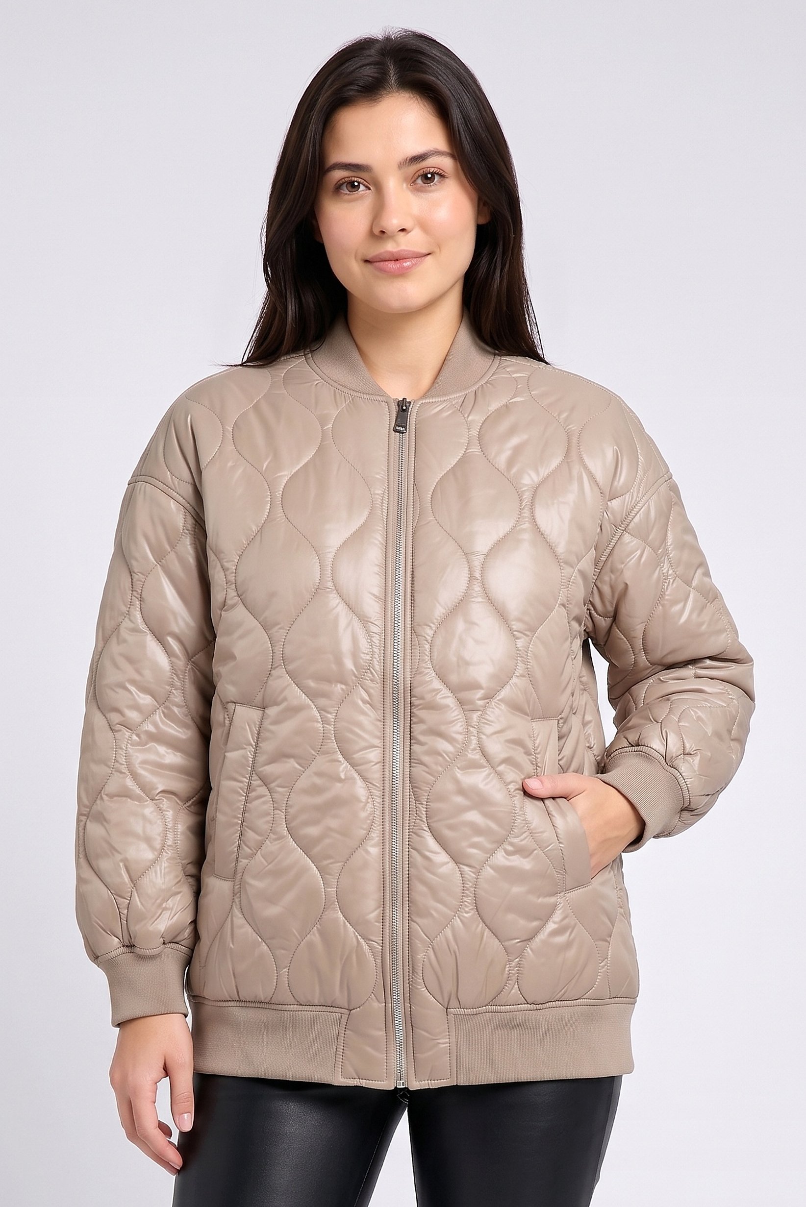 Women Quilted Puffer Jacket, Beige