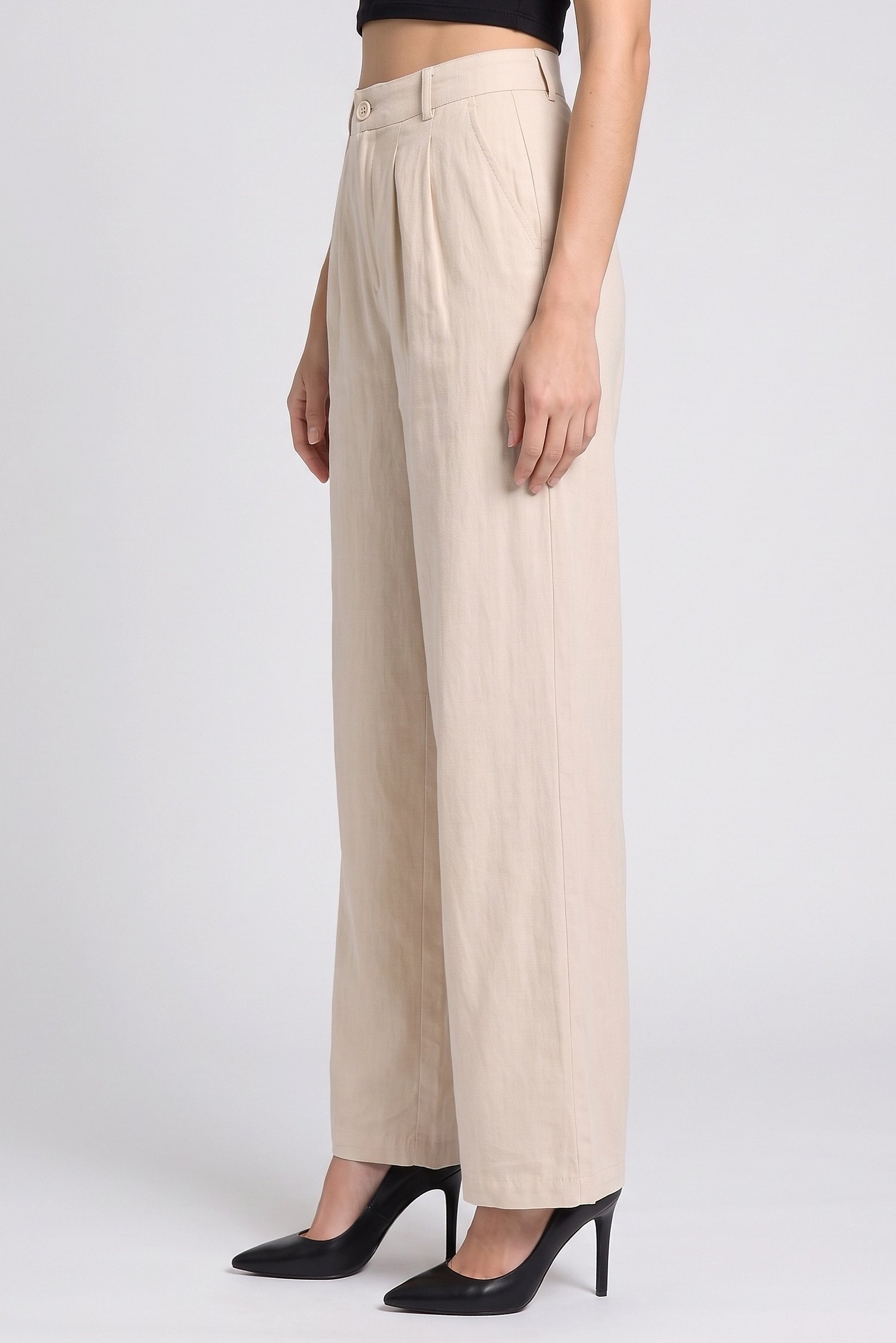 Women Regular Fit Solid Straight Leg Pants, Beige