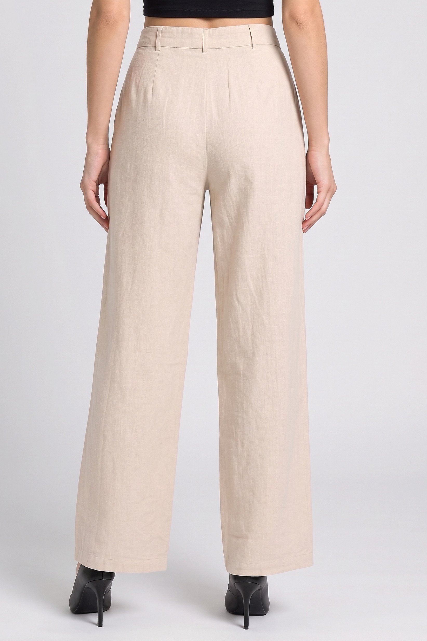 Women Regular Fit Solid Straight Leg Pants, Beige