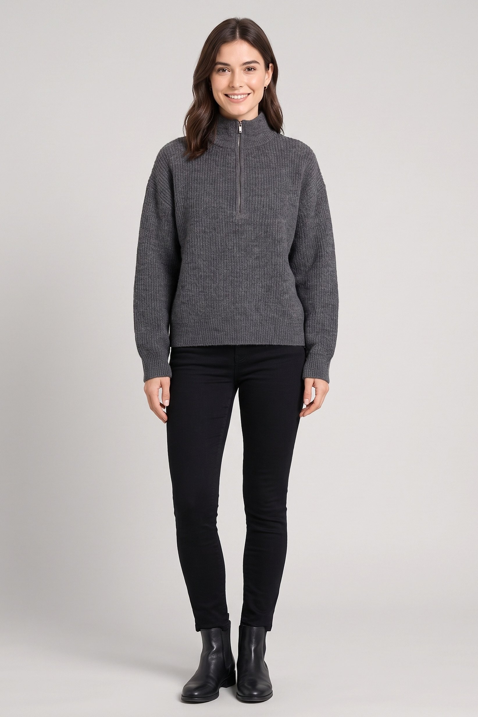 Women Knitted Long Sleeve Sweater, Grey
