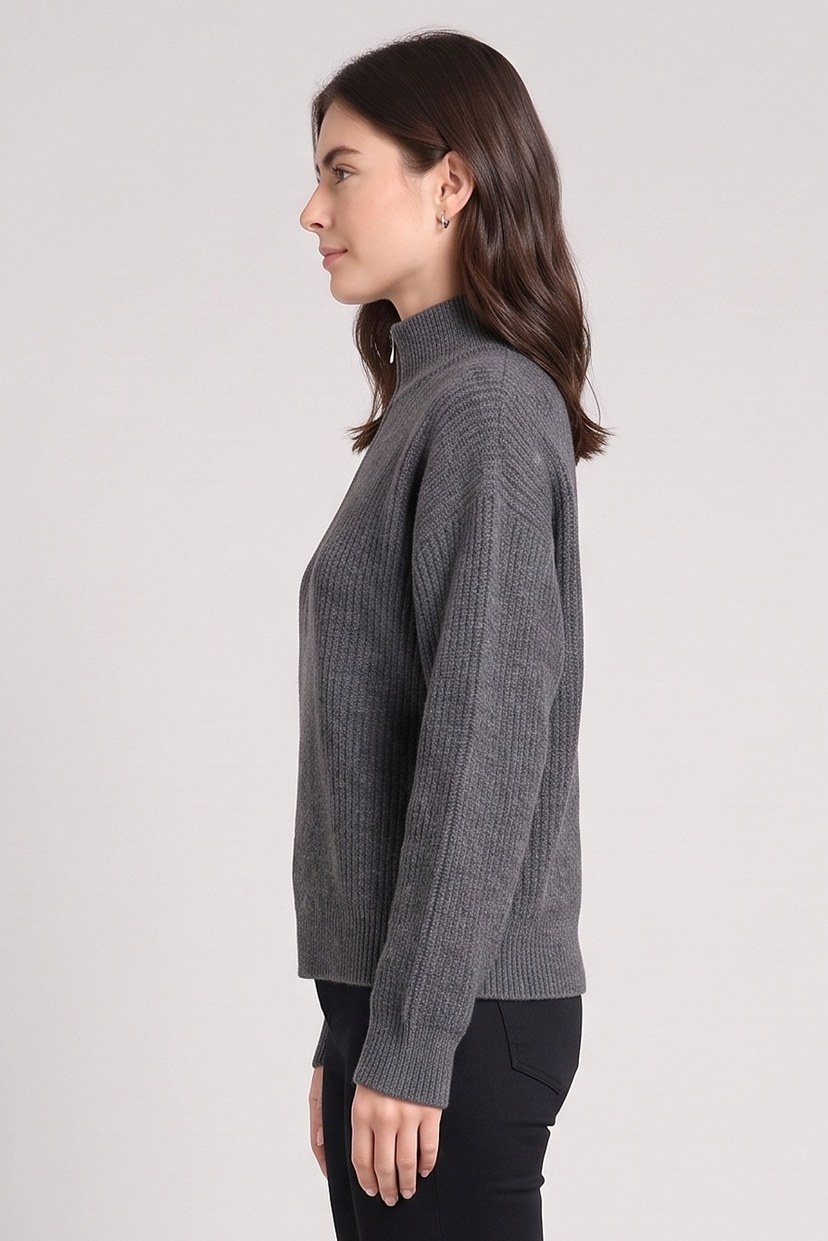 Women Knitted Long Sleeve Sweater, Grey