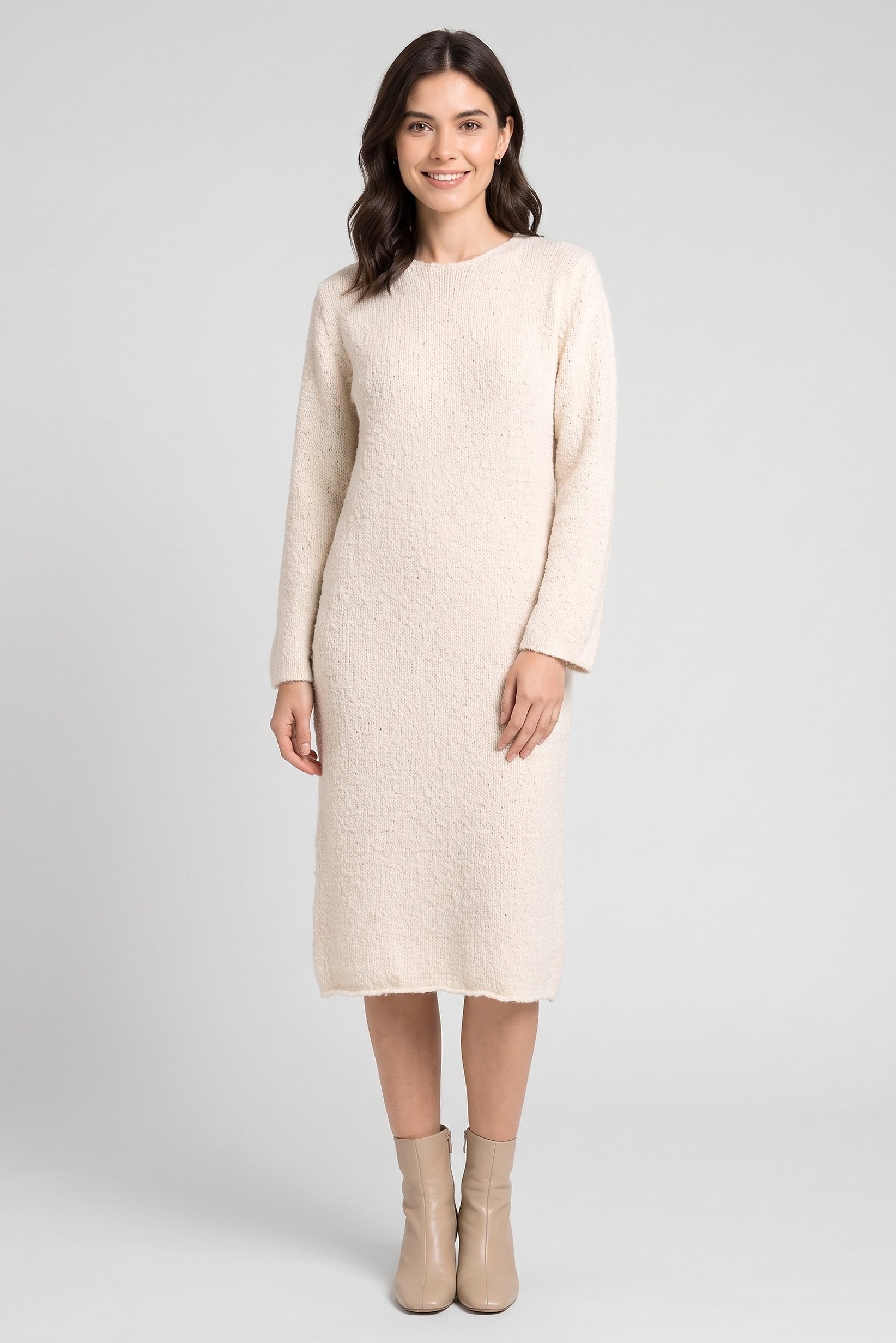 Women Textured Midi Dress, Cream