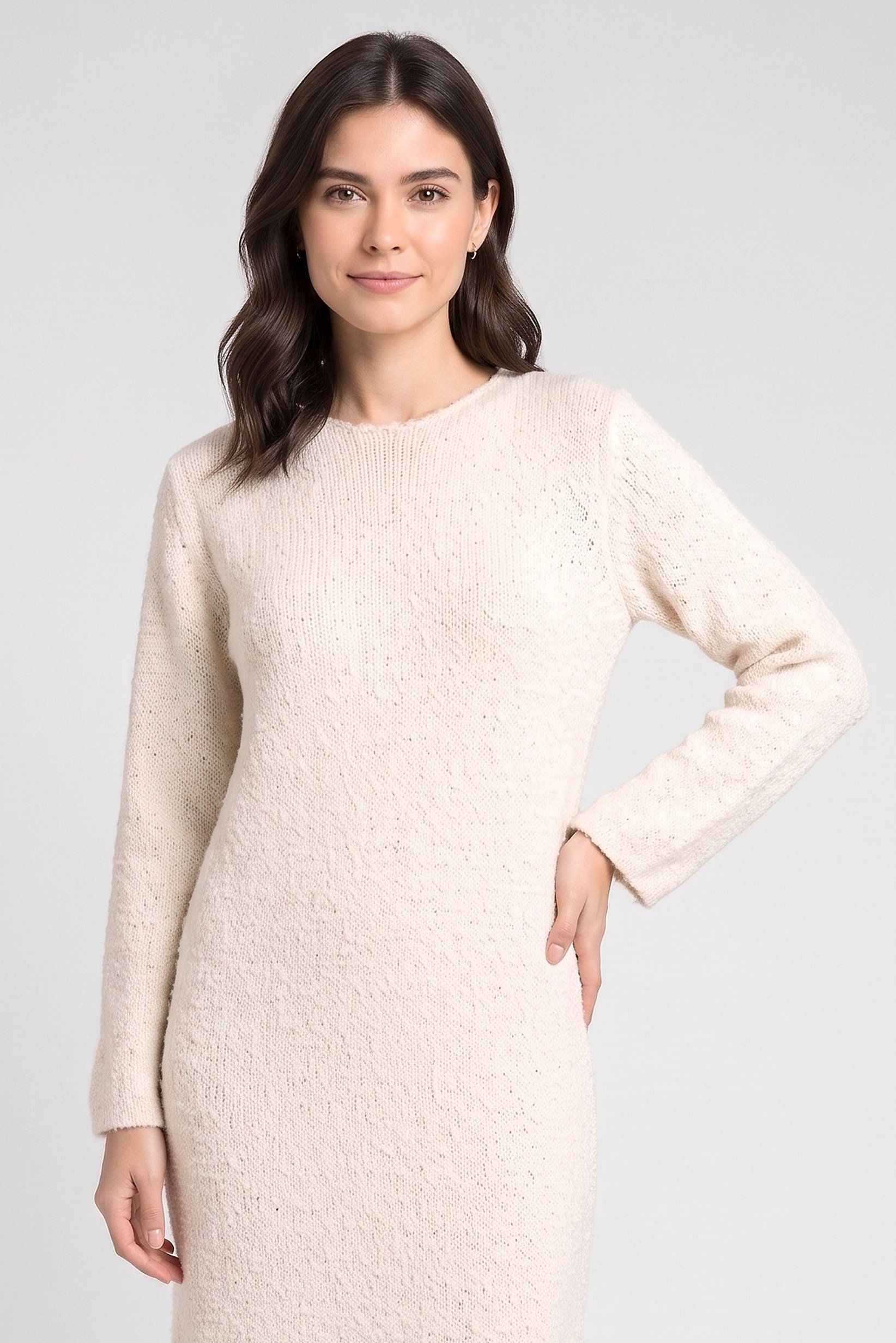 Women Textured Midi Dress, Cream