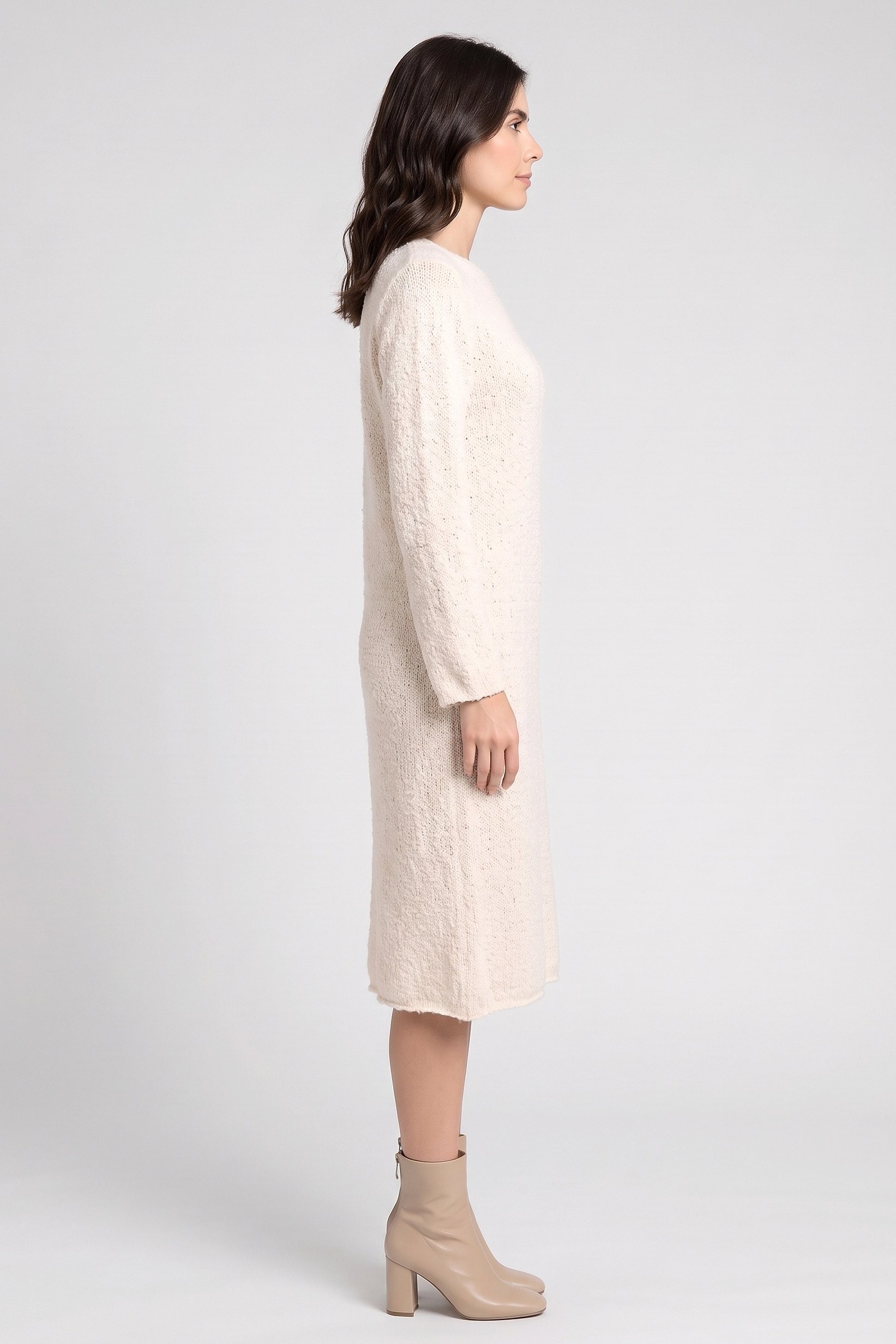 Women Textured Midi Dress, Cream