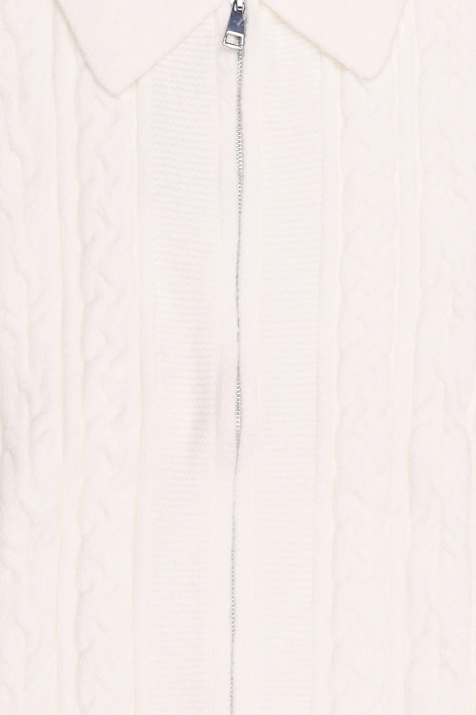 Women Spread Collar Cable Knit Cardigan, Off White