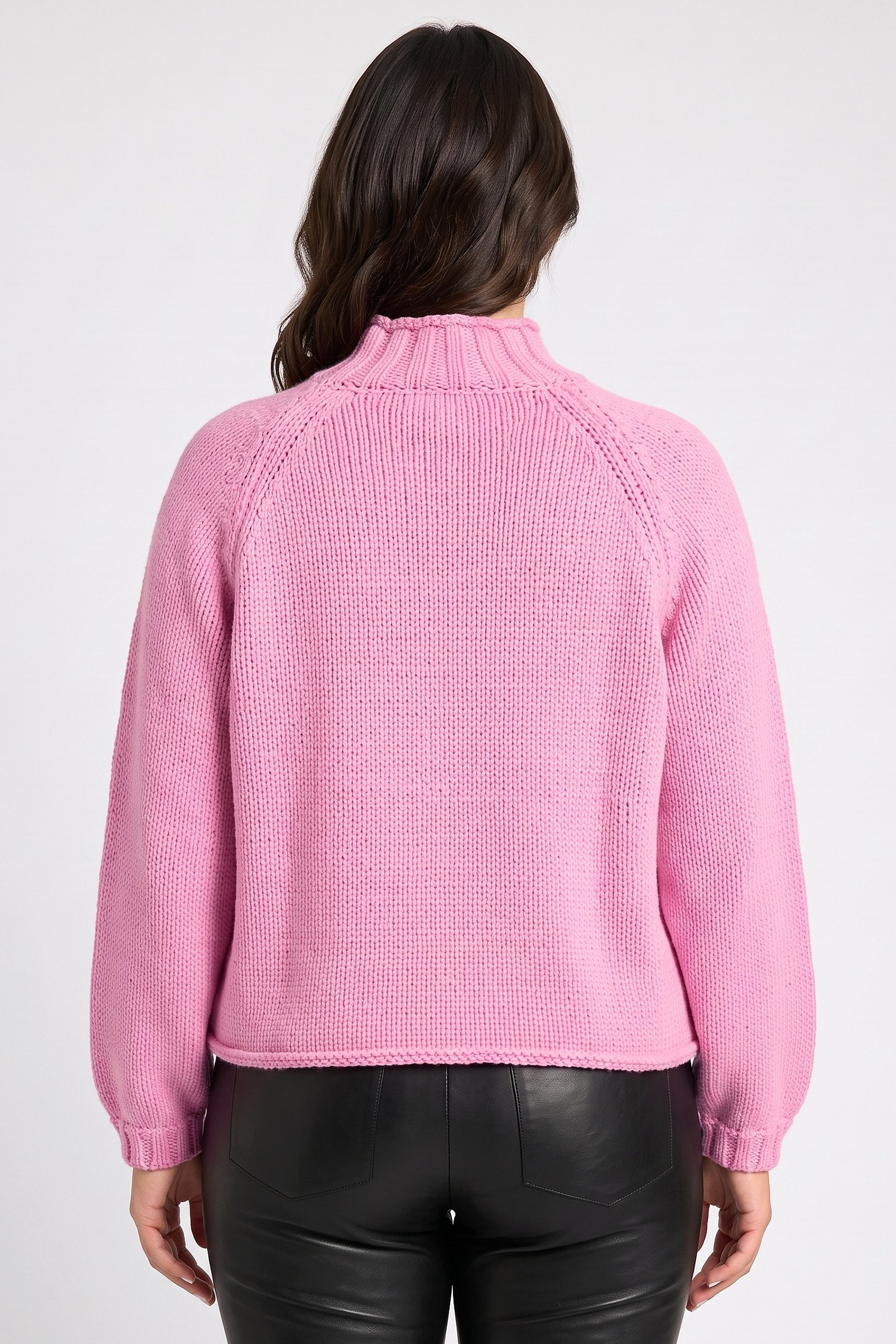 Women High Neck Crochet Sweater, Pink