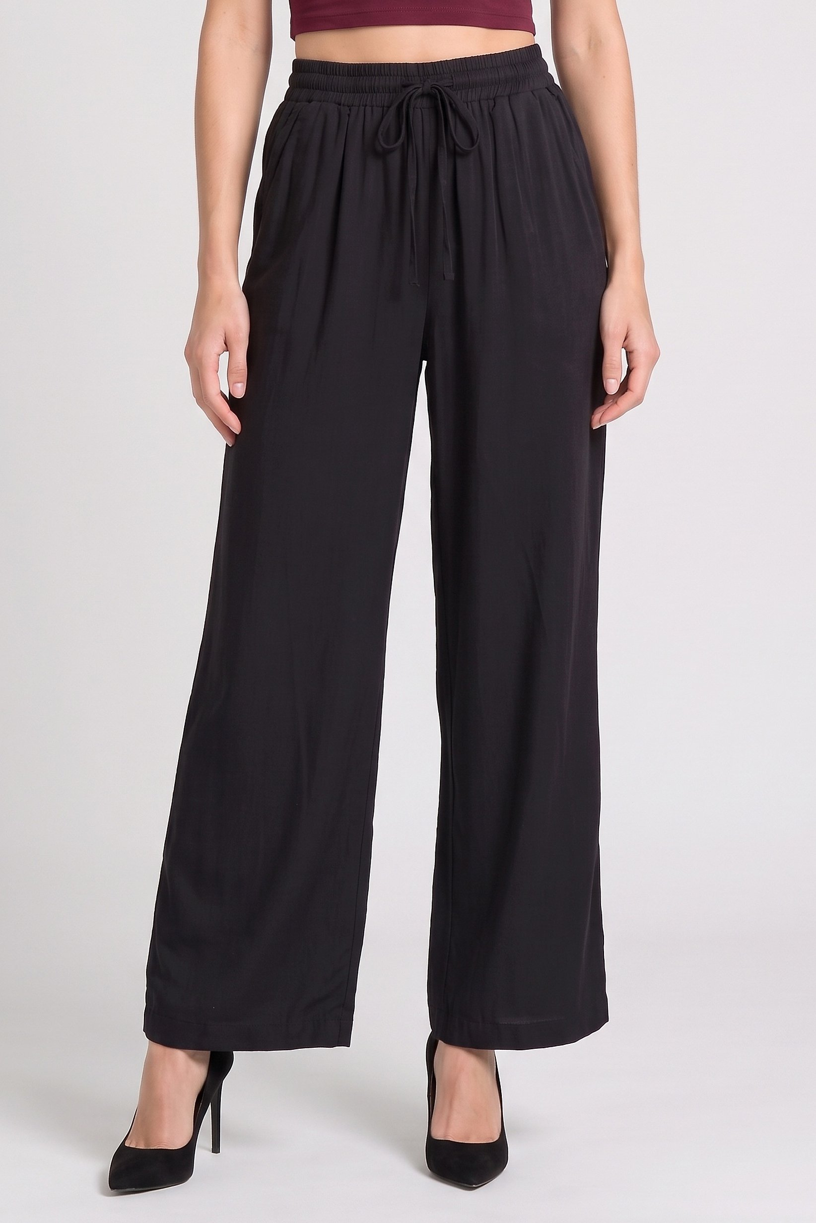 Women Regular Fit Solid Wide Leg Pants, Black