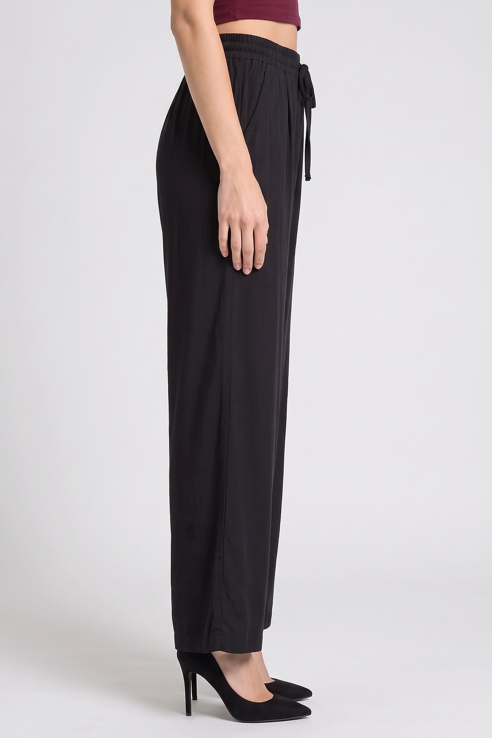 Women Regular Fit Solid Wide Leg Pants, Black