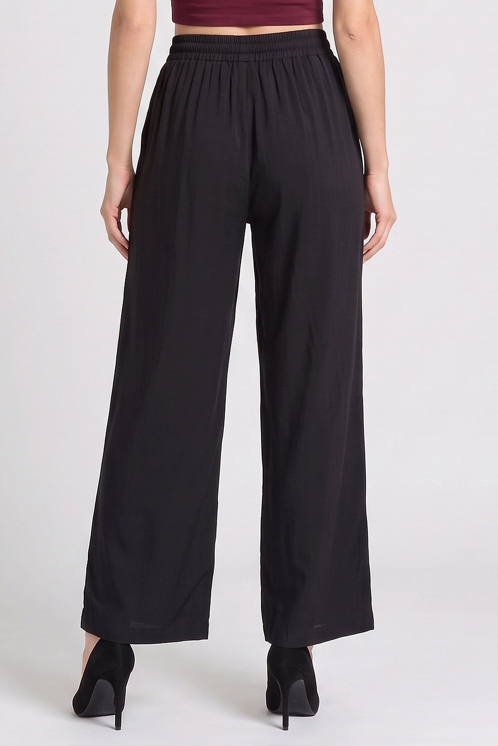 Women Regular Fit Solid Wide Leg Pants, Black