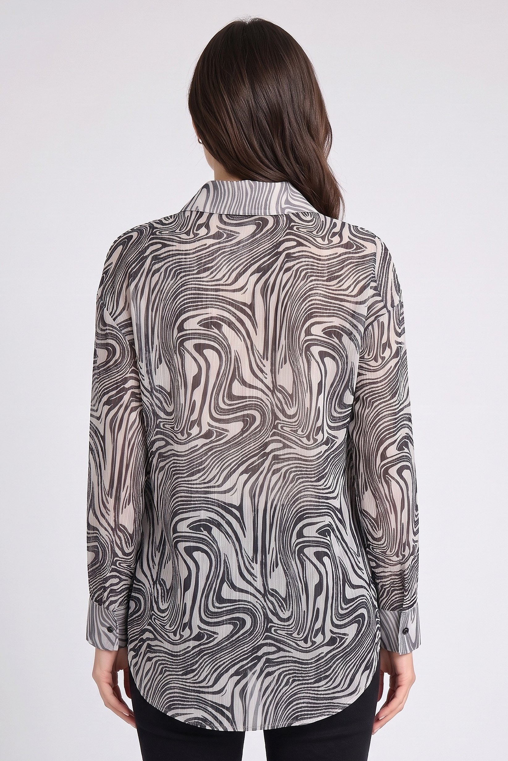 Women Spread Collar Long Sleeve Abstract Print Shirt, Multicolor