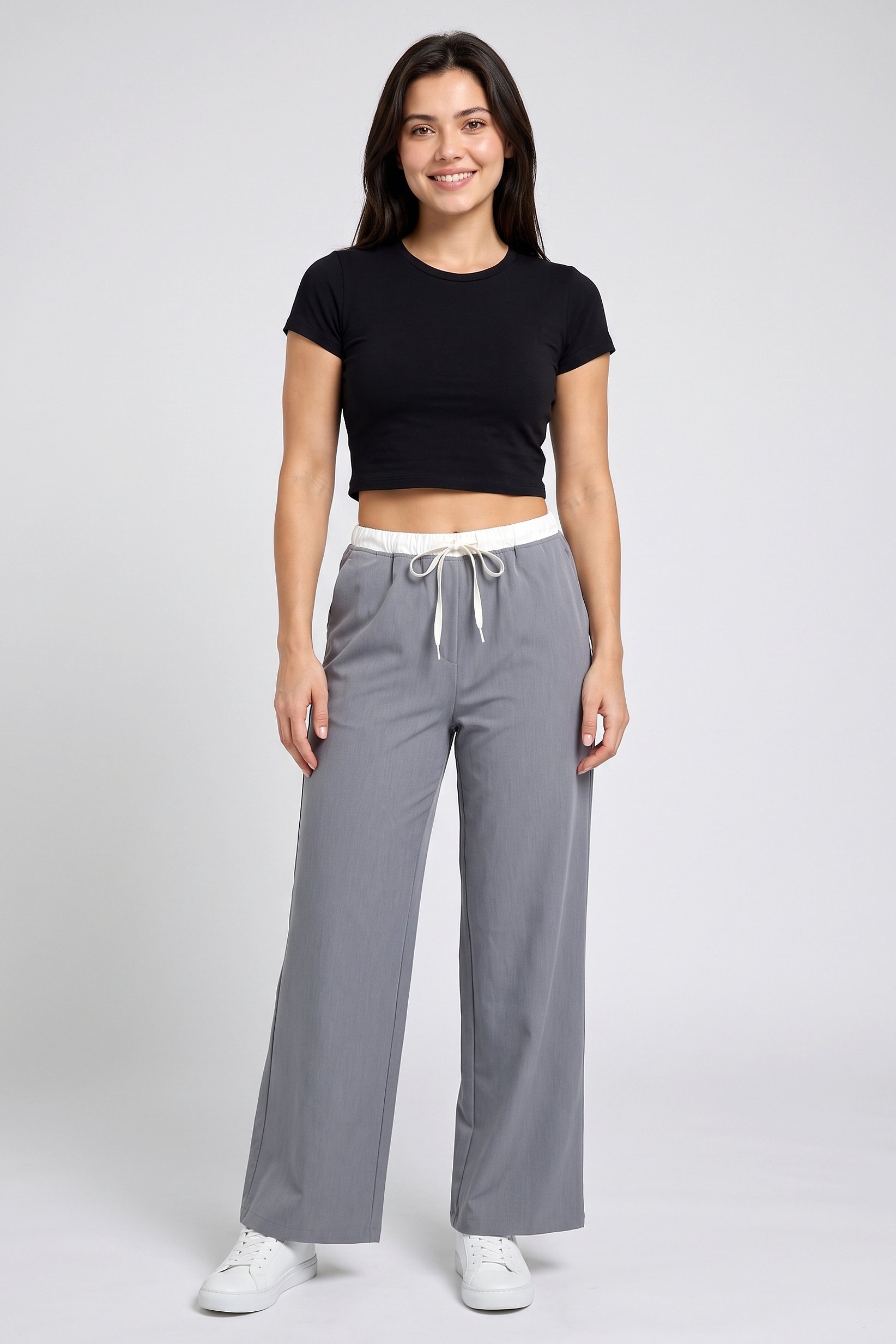 Women Regular Fit Solid Straight Leg Pants, Grey