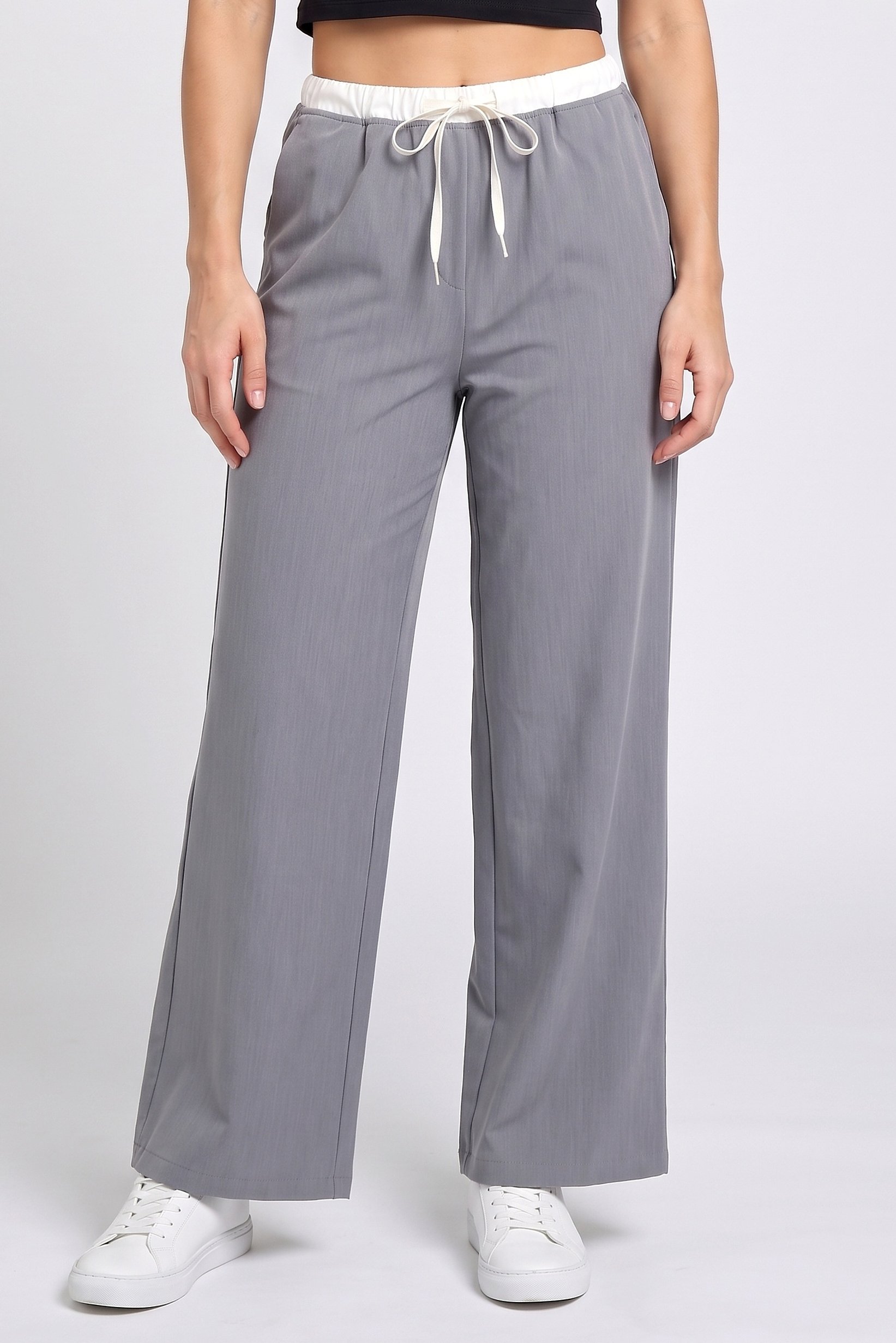 Women Regular Fit Solid Straight Leg Pants, Grey