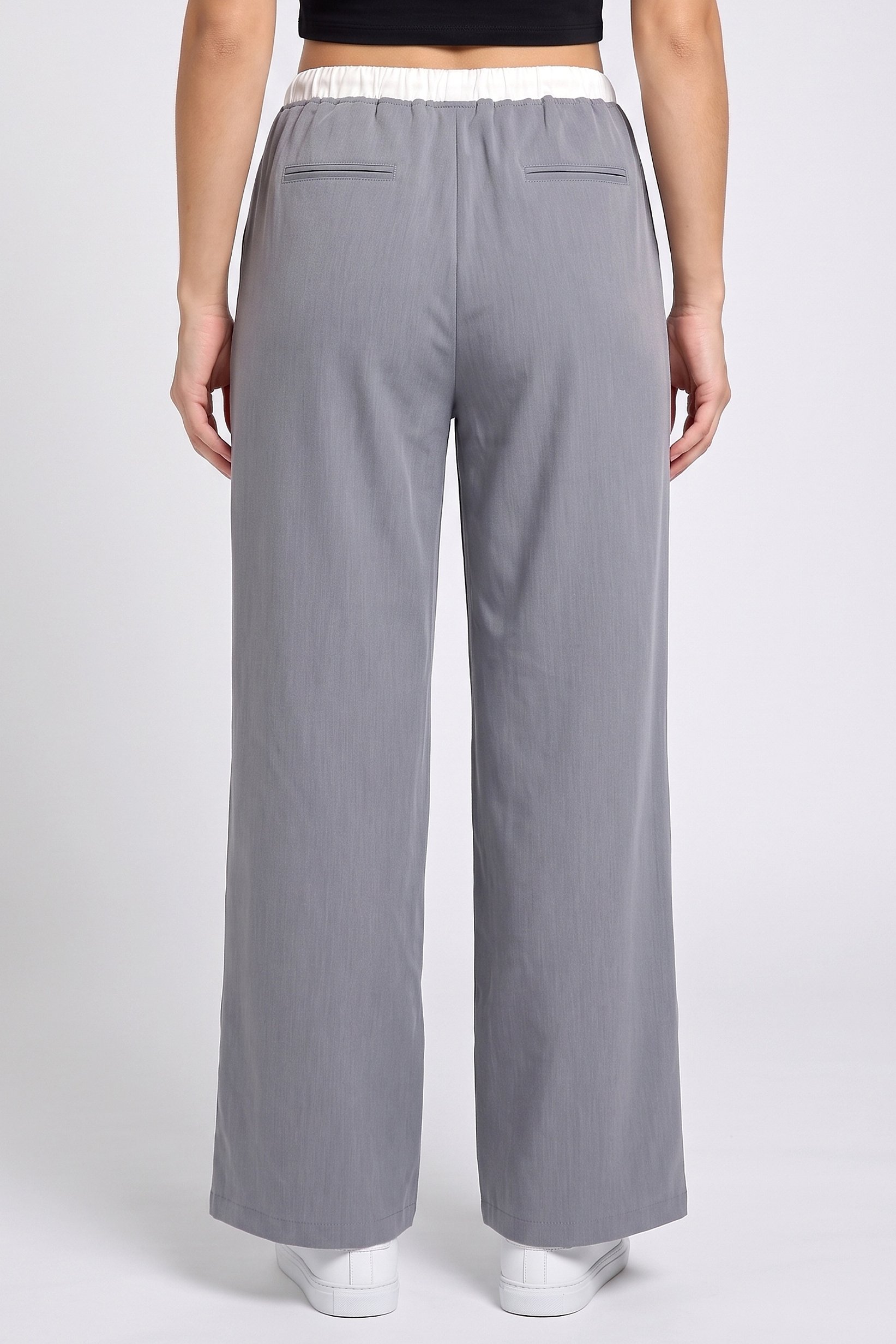 Women Regular Fit Solid Straight Leg Pants, Grey