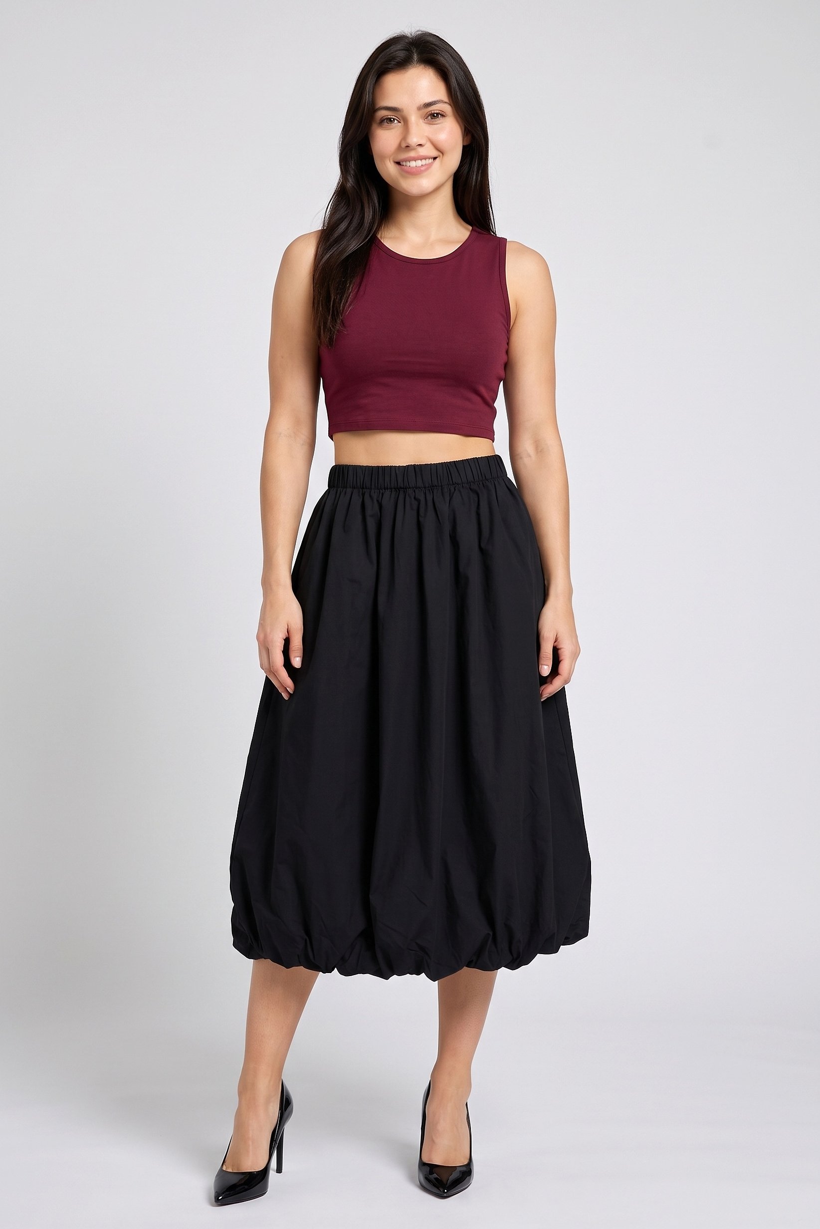 Women Solid Midi Skirt, Black