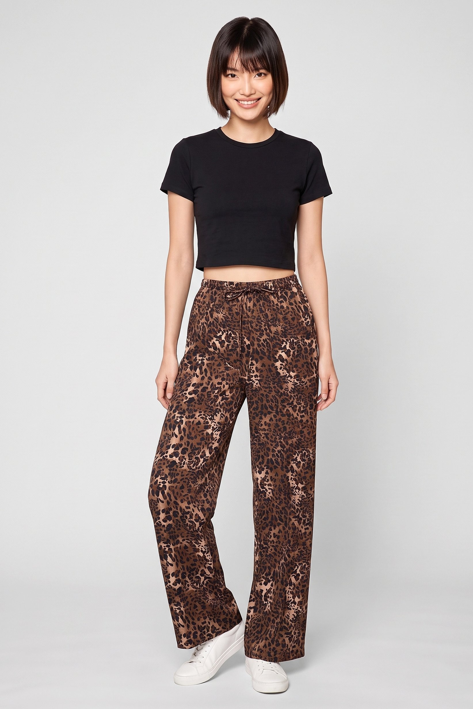 Women Regular Fit Animal Print Wide Leg Pants, Multicolor