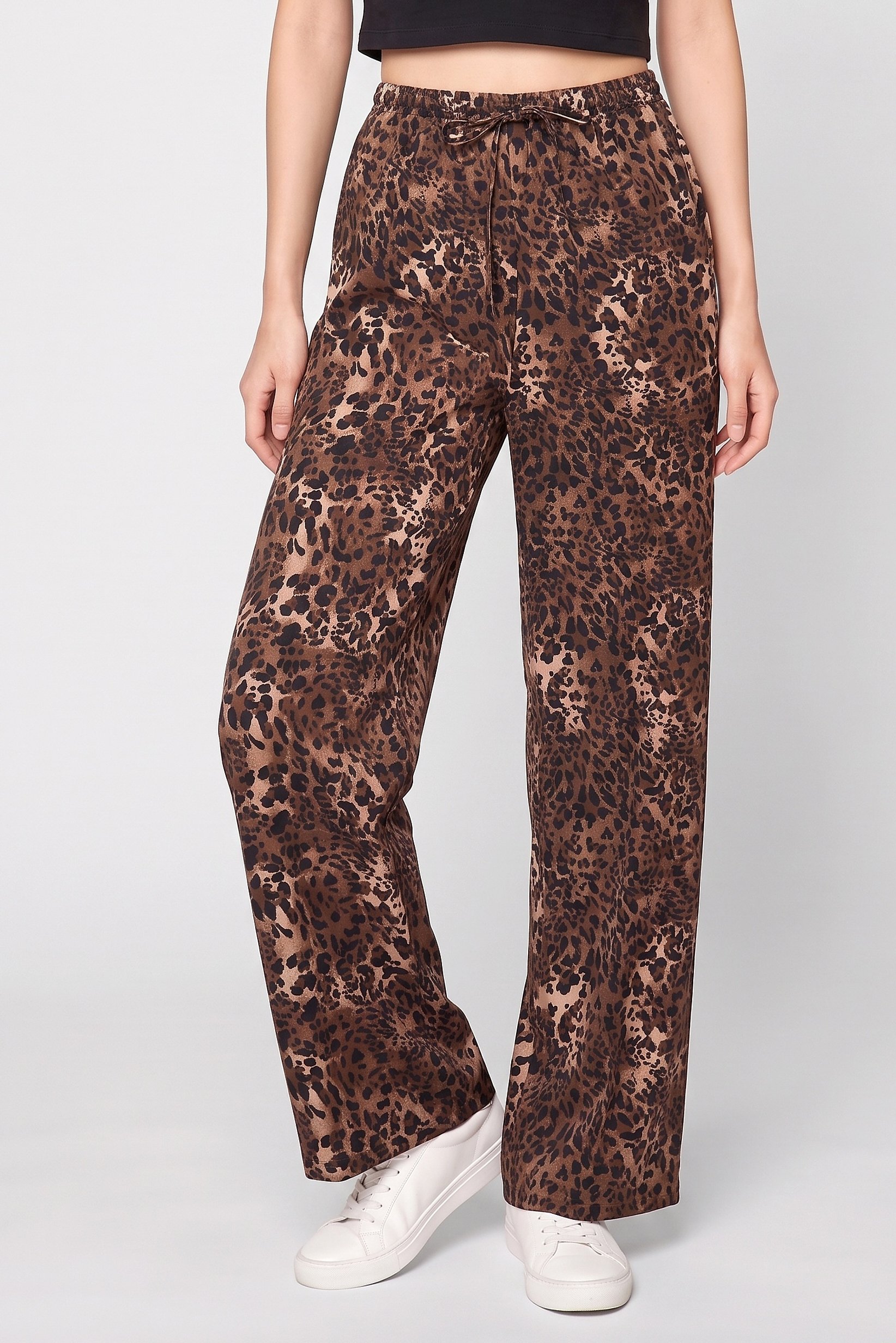 Women Regular Fit Animal Print Wide Leg Pants, Multicolor
