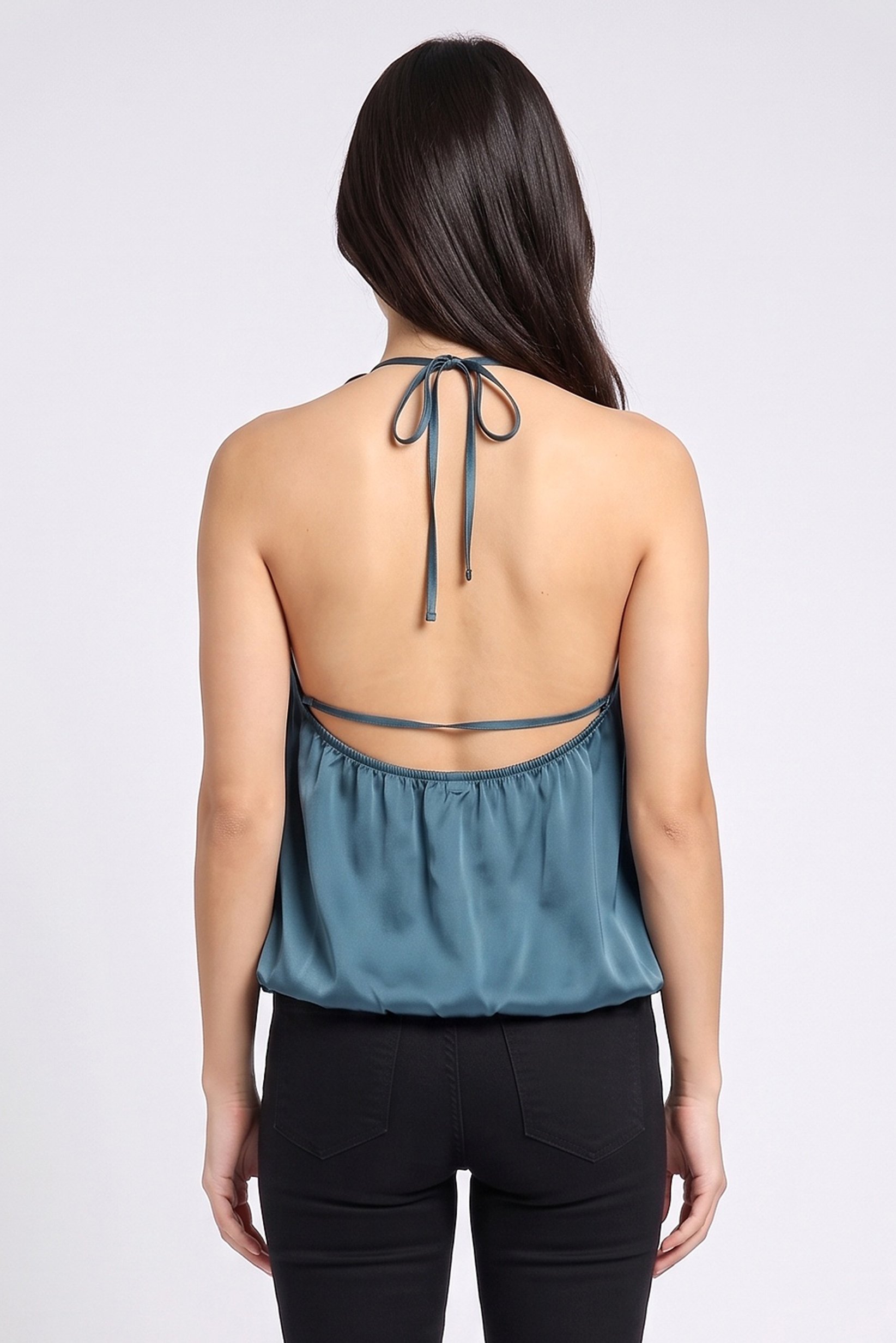 Women Halter Neck Strapless Plain Top, Teal