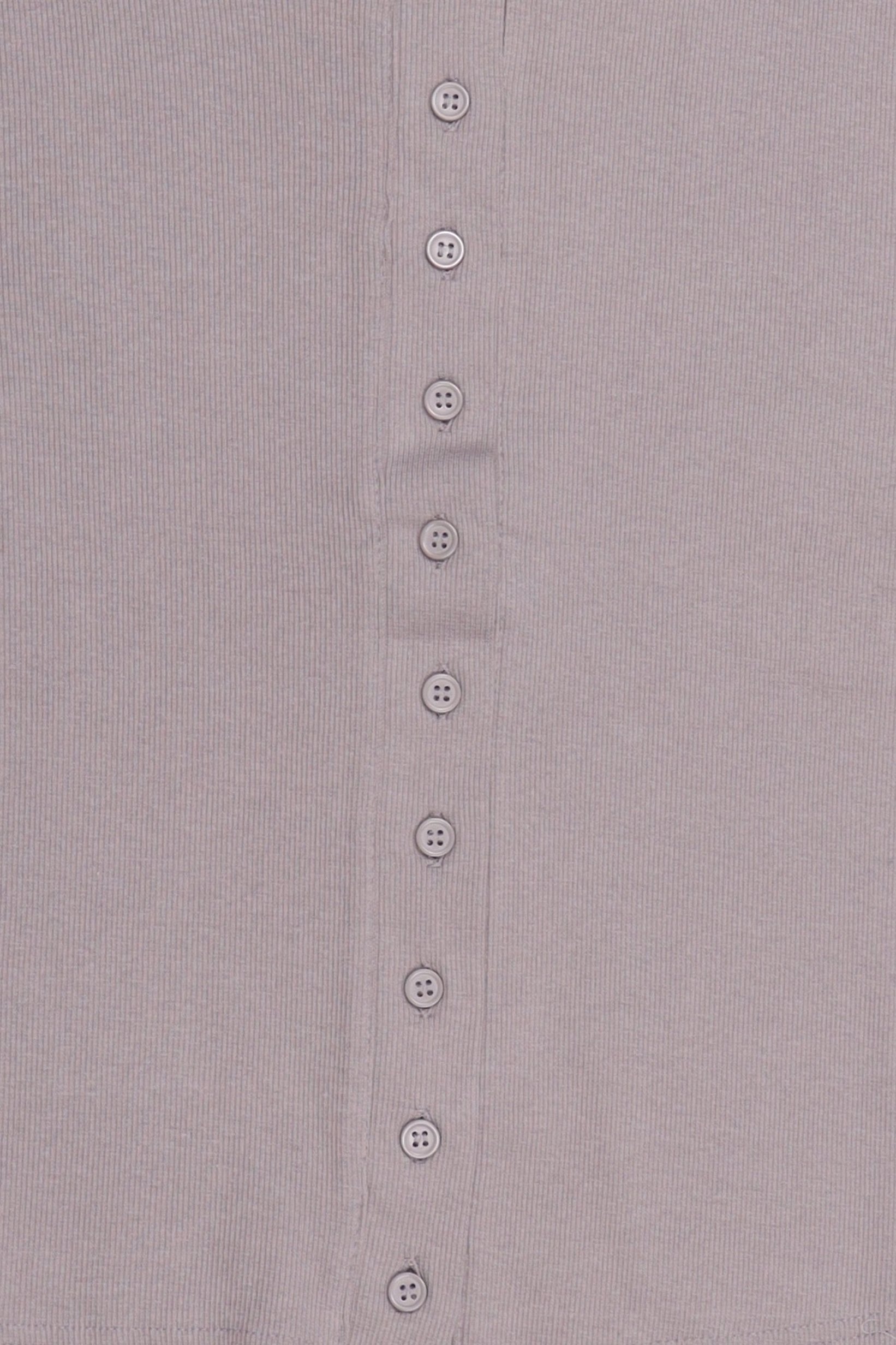 Women Round Neck Long Sleeve Ribbed Top, Grey