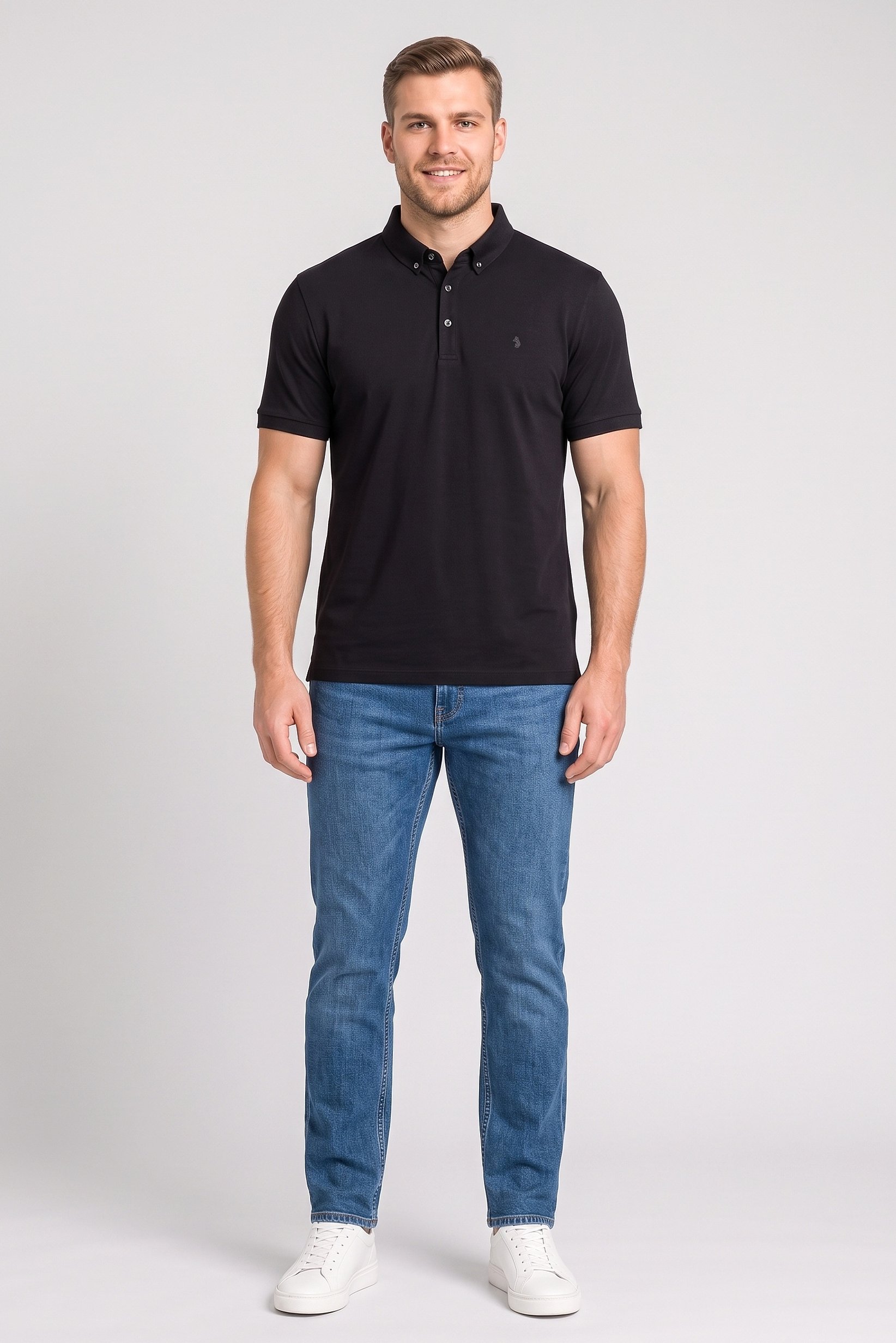 Men Regular Fit Brand Logo Short Sleeve Polo Shirt, Black