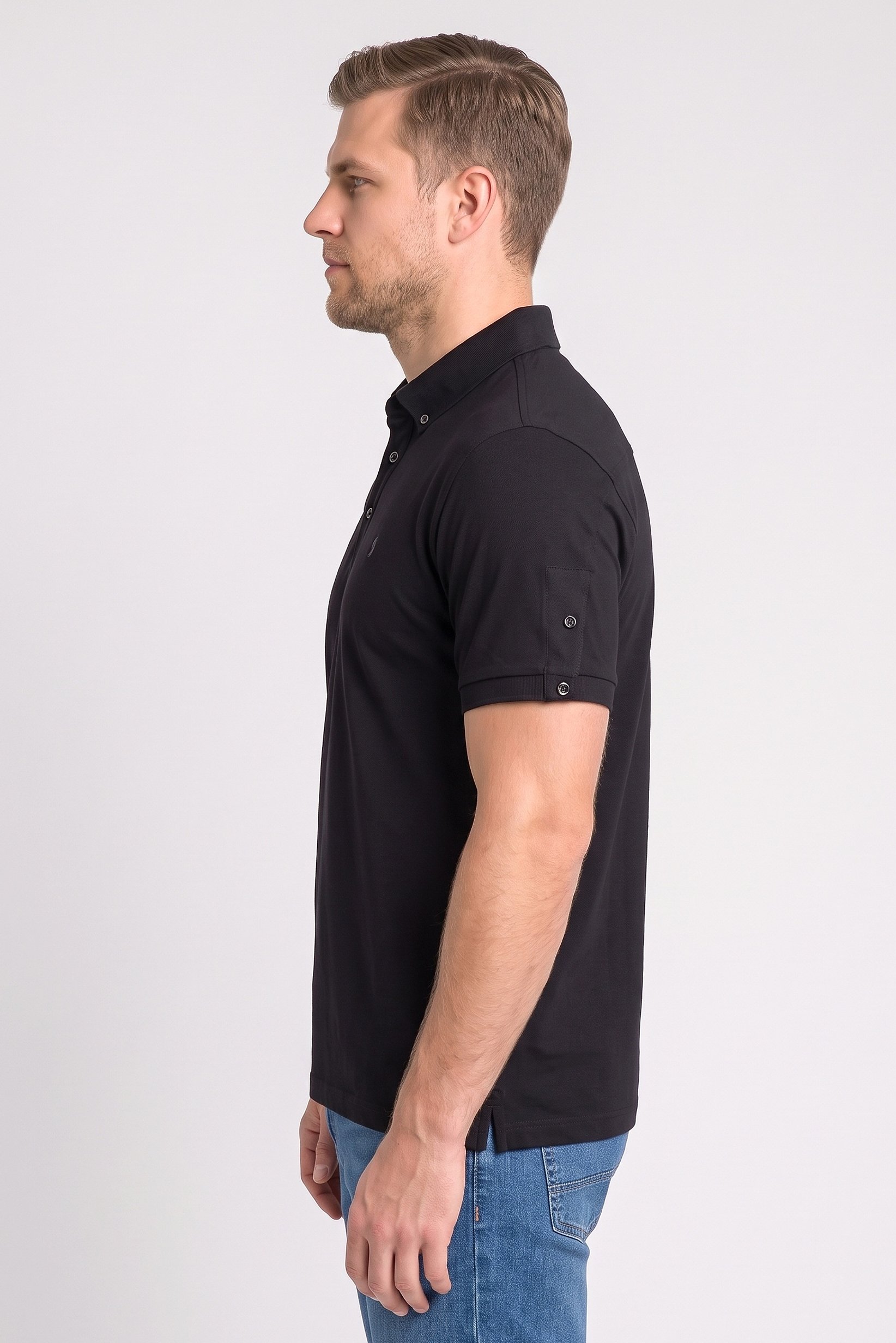 Men Regular Fit Brand Logo Short Sleeve Polo Shirt, Black