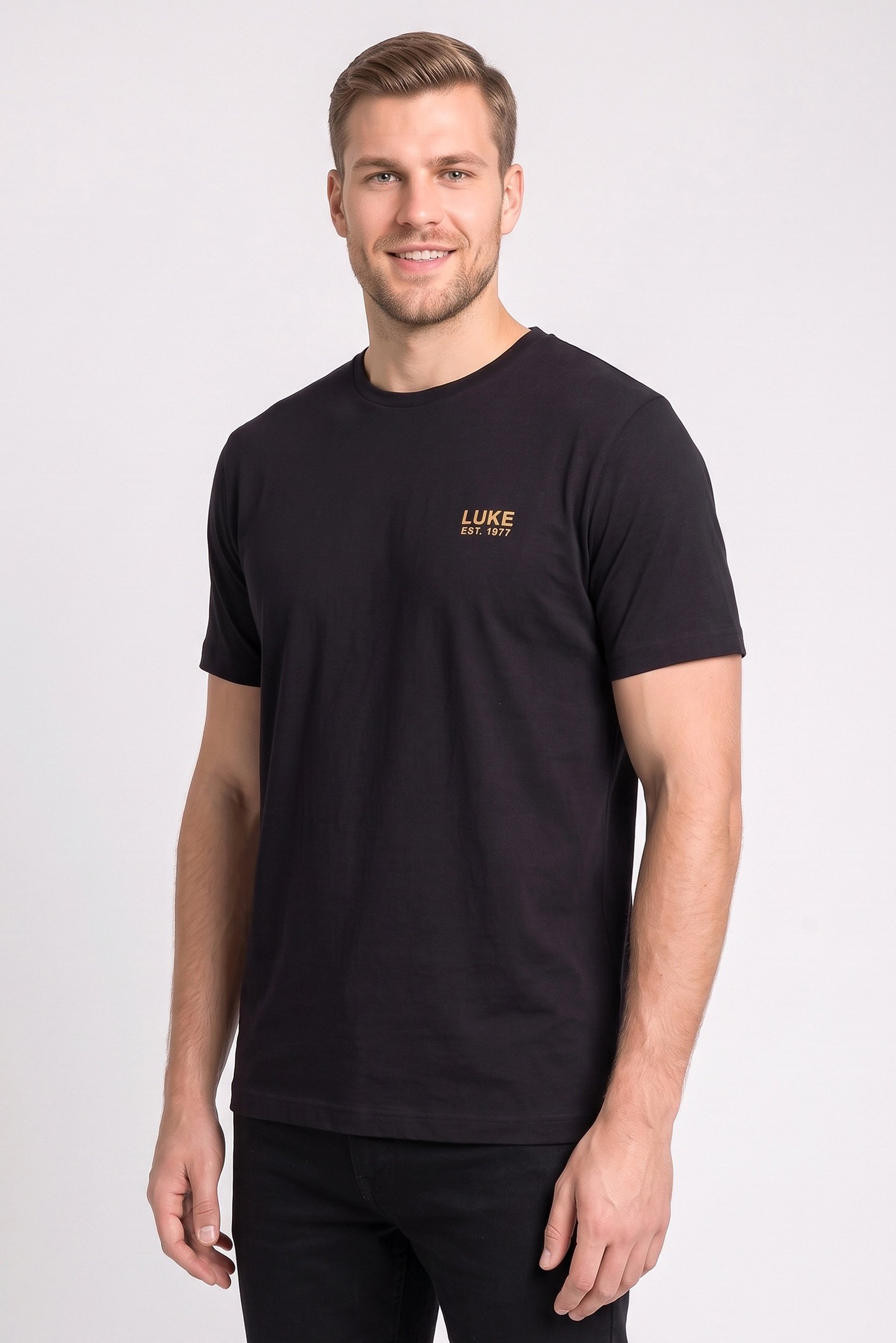 Men Crew Neck Short Sleeve Graphic Print T-Shirt, Black