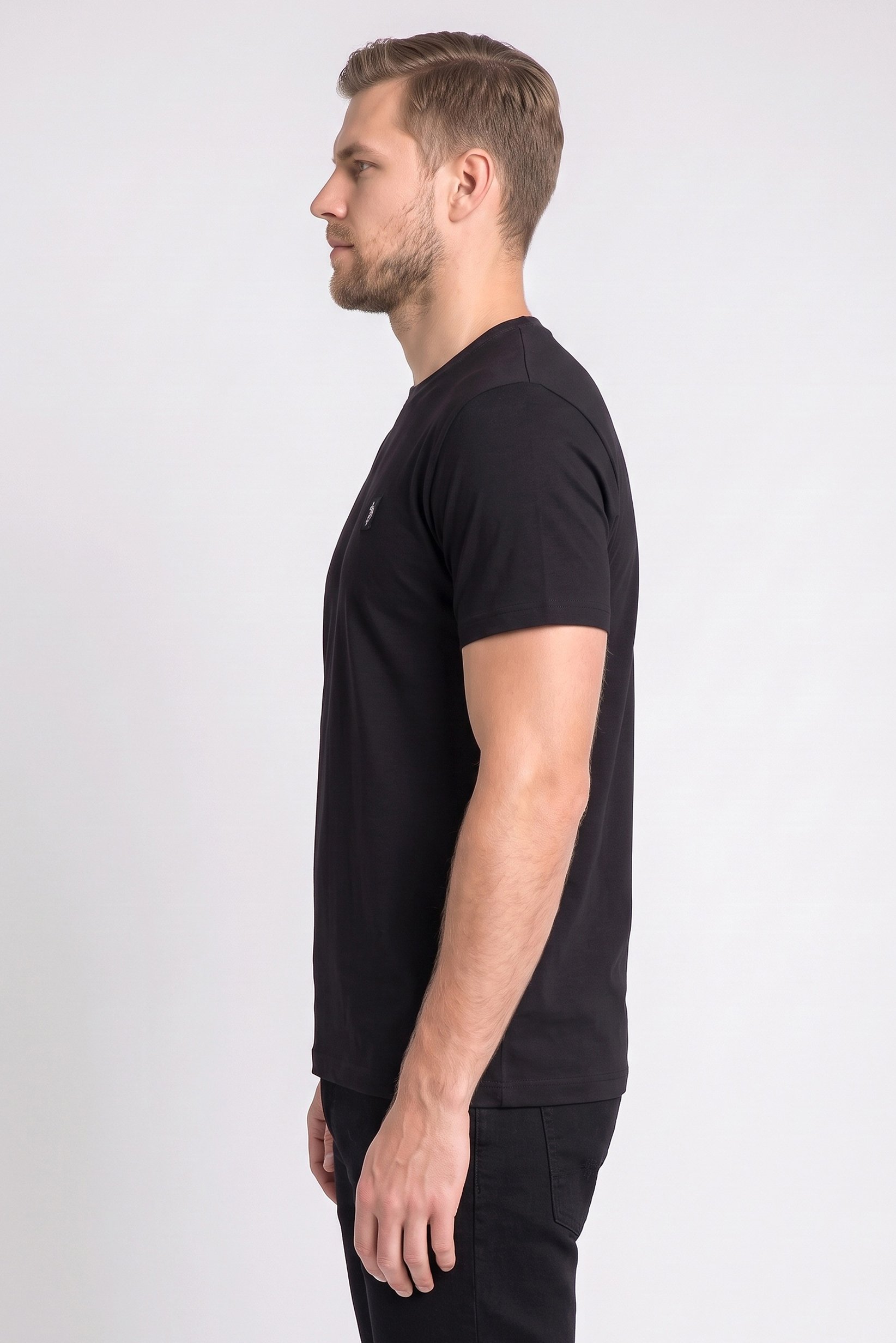 Men Crew Neck Short Sleeve Embroidered Logo T-Shirt, Black