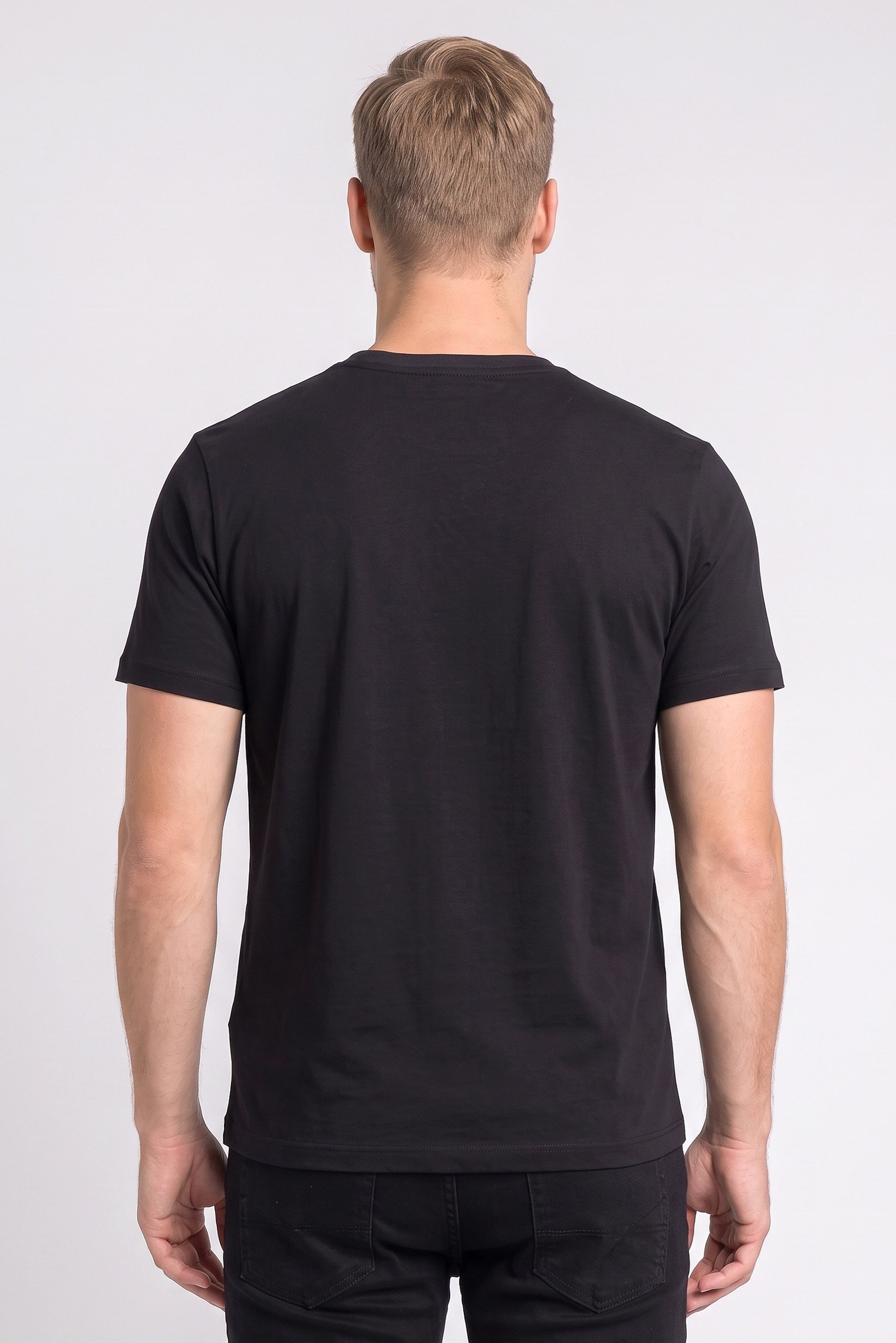 Men Crew Neck Short Sleeve Embroidered Logo T-Shirt, Black
