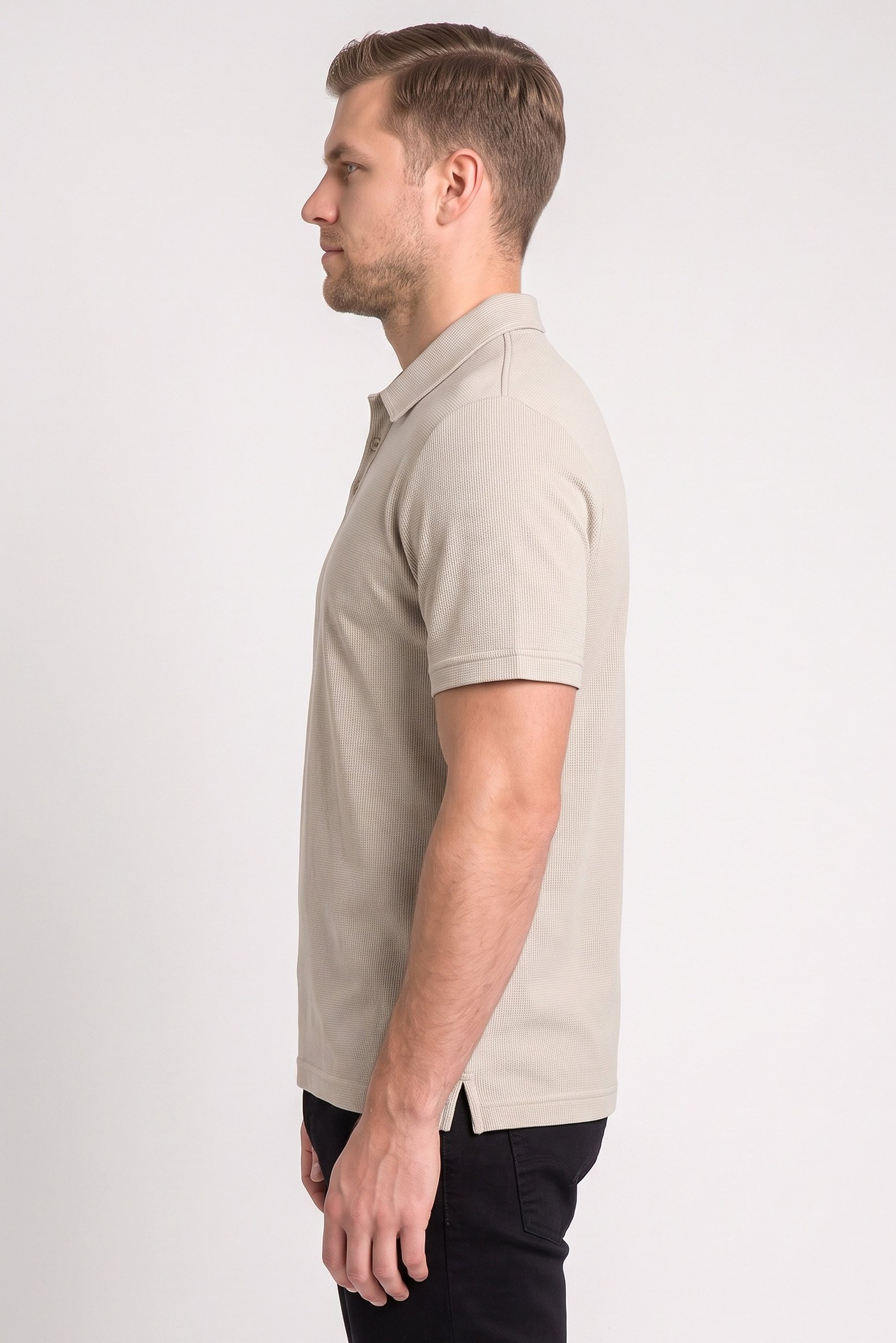 Men Regular Fit Textured Short Sleeve Polo Shirt, Light Sage