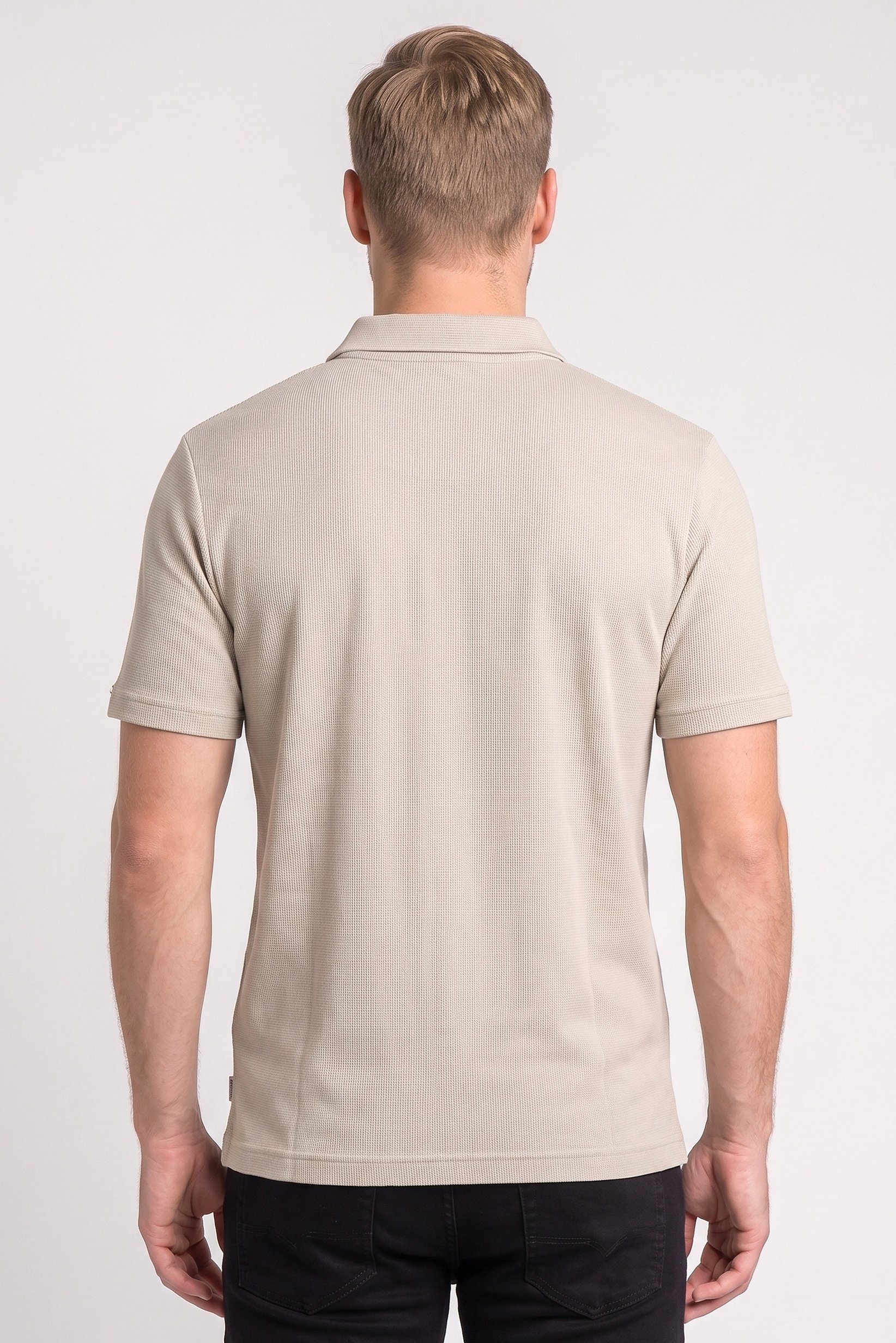 Men Regular Fit Textured Short Sleeve Polo Shirt, Light Sage