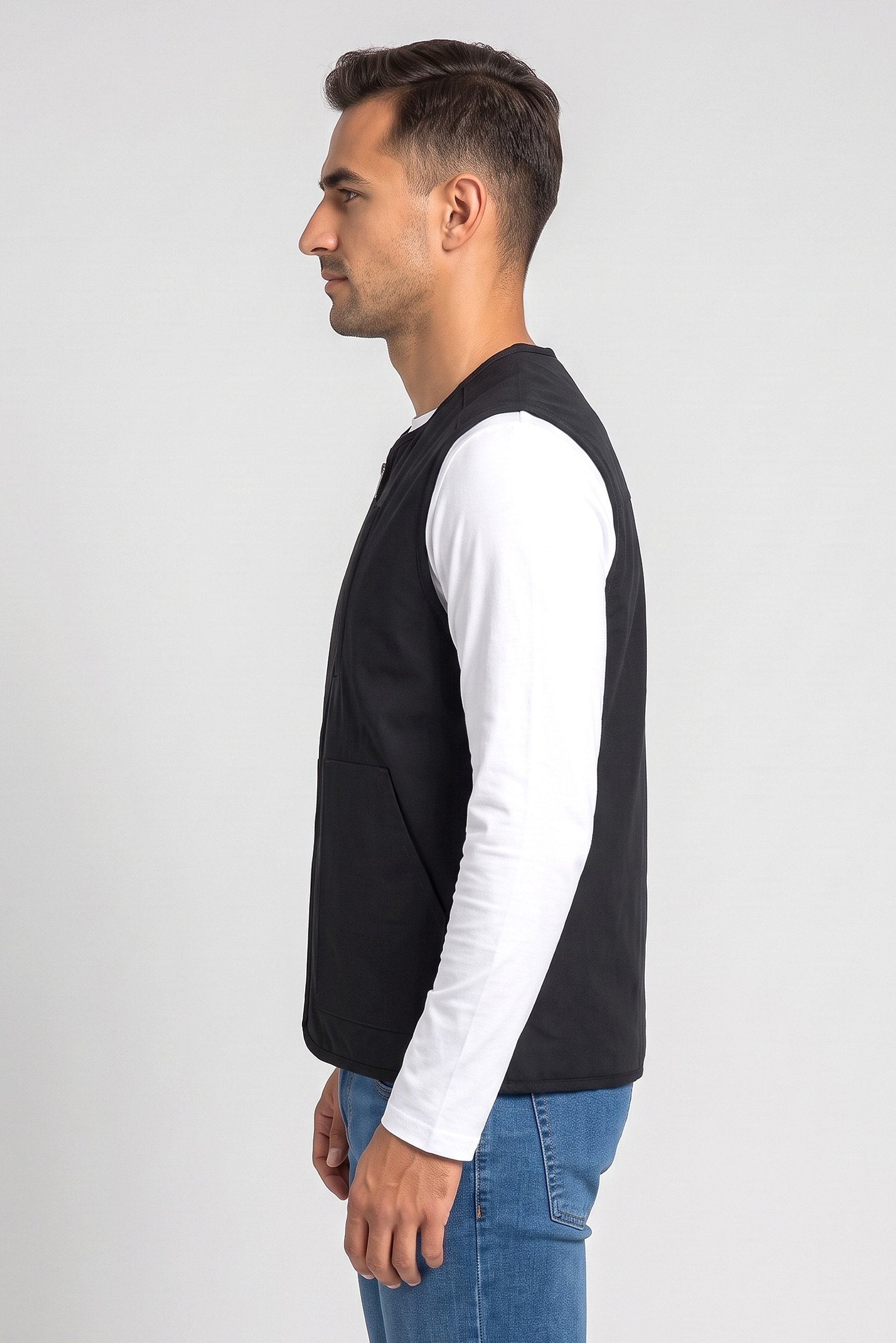 Men Solid Vest Jacket, Black