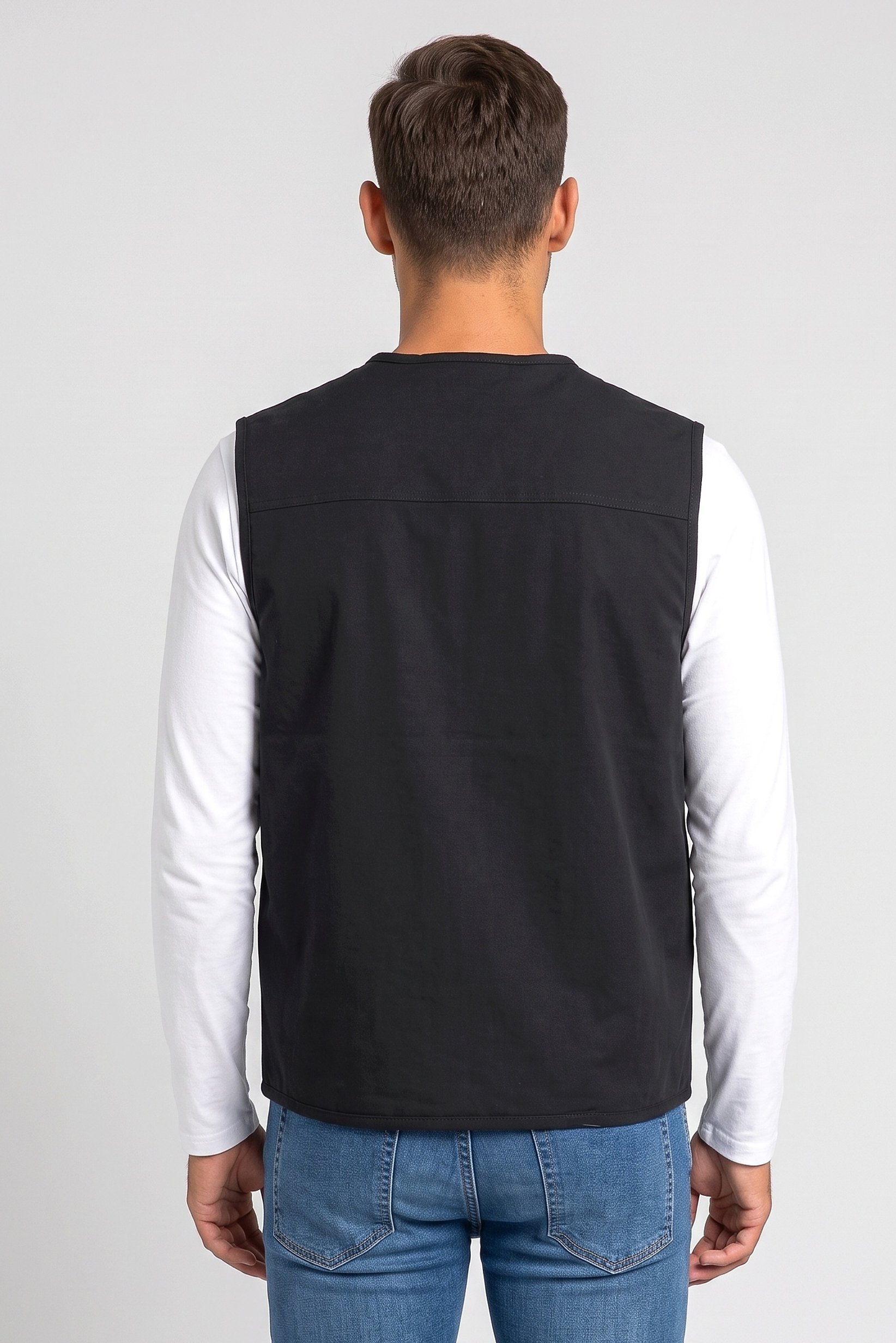 Men Solid Vest Jacket, Black
