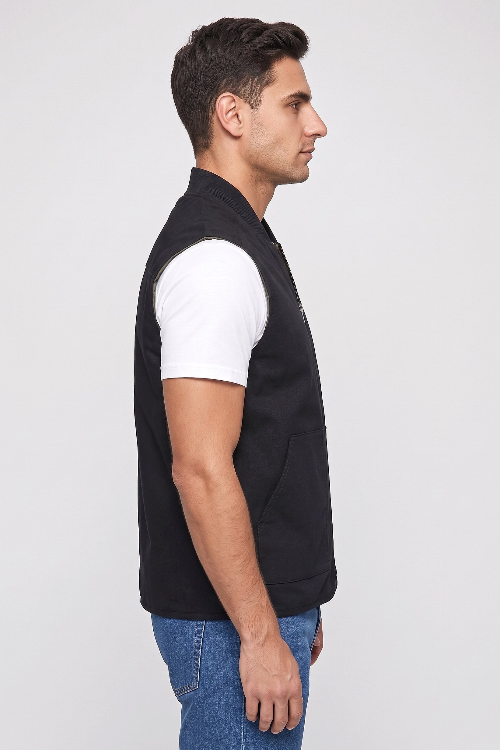 Men Solid Vest Jacket, Black