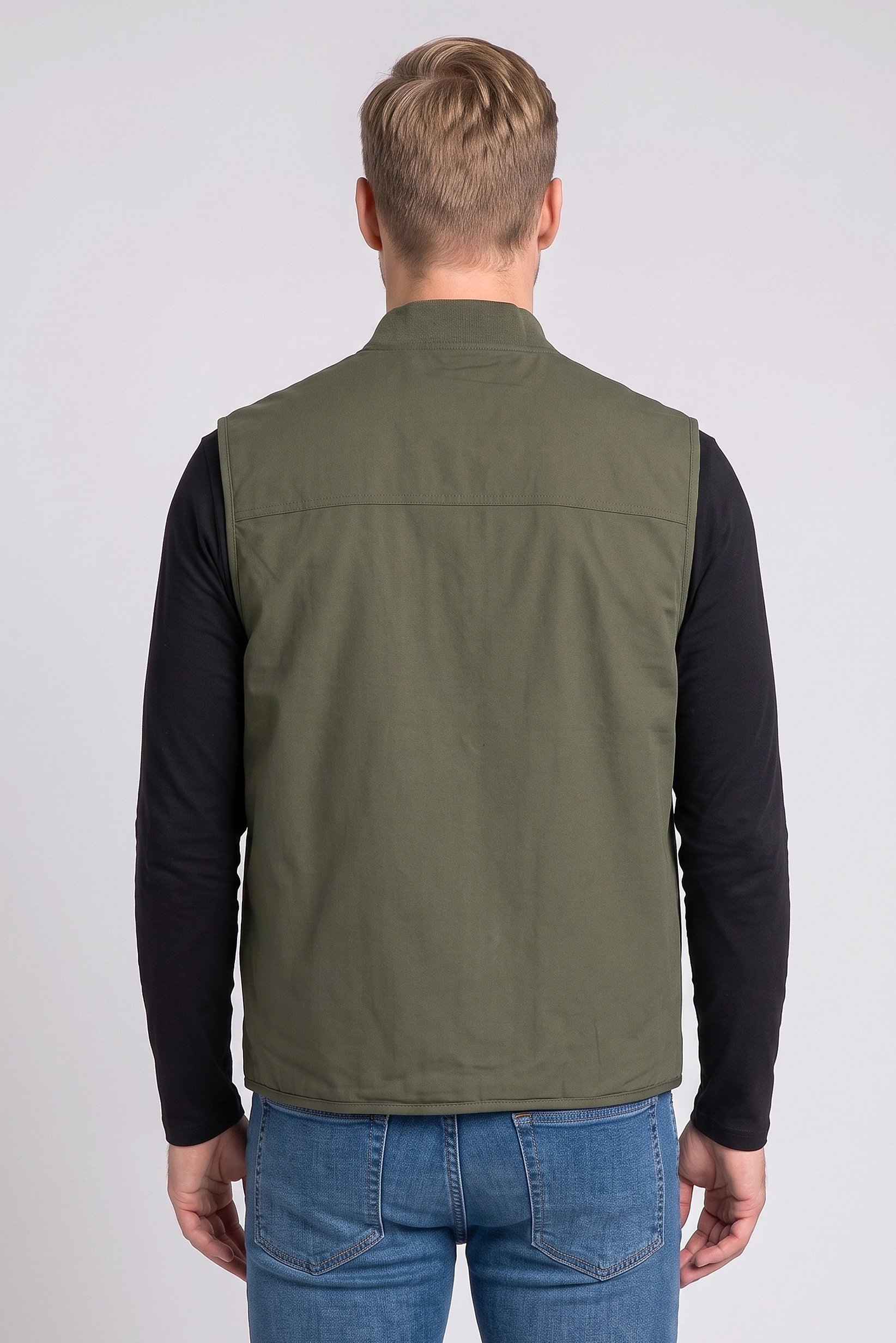 Men Solid Vest Jacket, Khaki